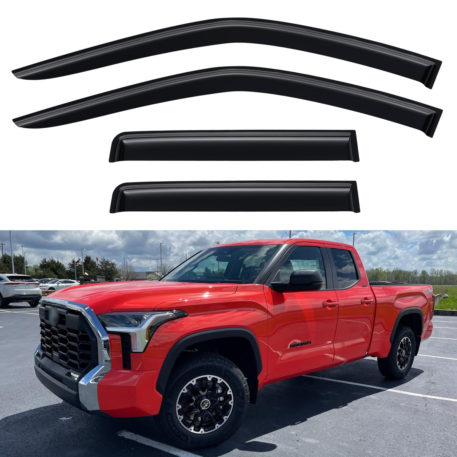 Window Visors Rain Guards for 2022-2026 Toyota Tundra Double/Extended Cab | Out-Channel Window Vent Wind Deflectors Visors Shades Protectors for 22 23 24 25 26 Toyota Tundra Double Cab
