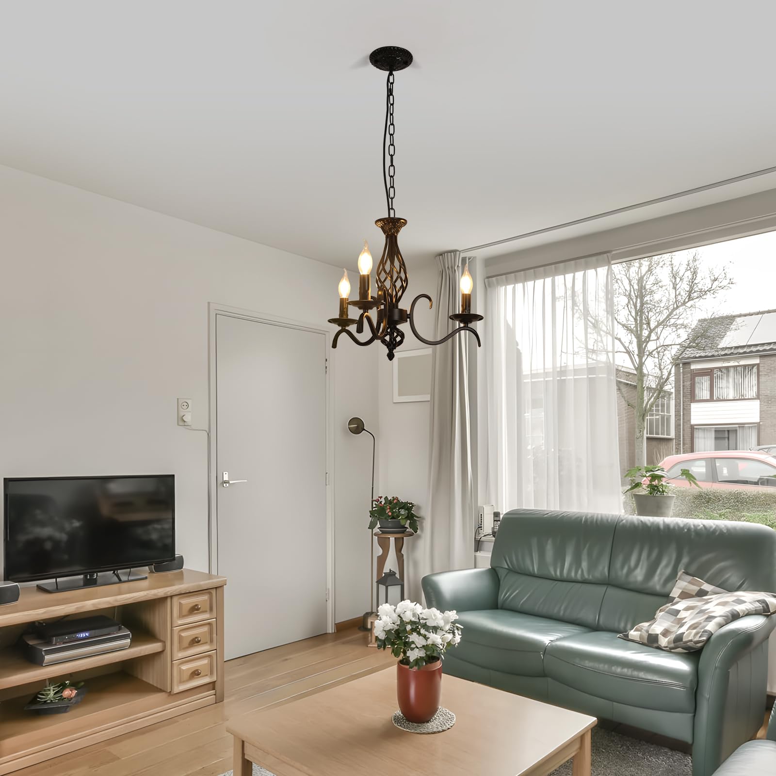 Comely Kronleuchter im Rustikalen Stil, Vintage Pendelleuchte aus Metall Höhenverstellbar, 3-Flammig Deckenlampe Schwarz für Esszimmer Wohnzimmer Schlafzimmer, E14-Fassung