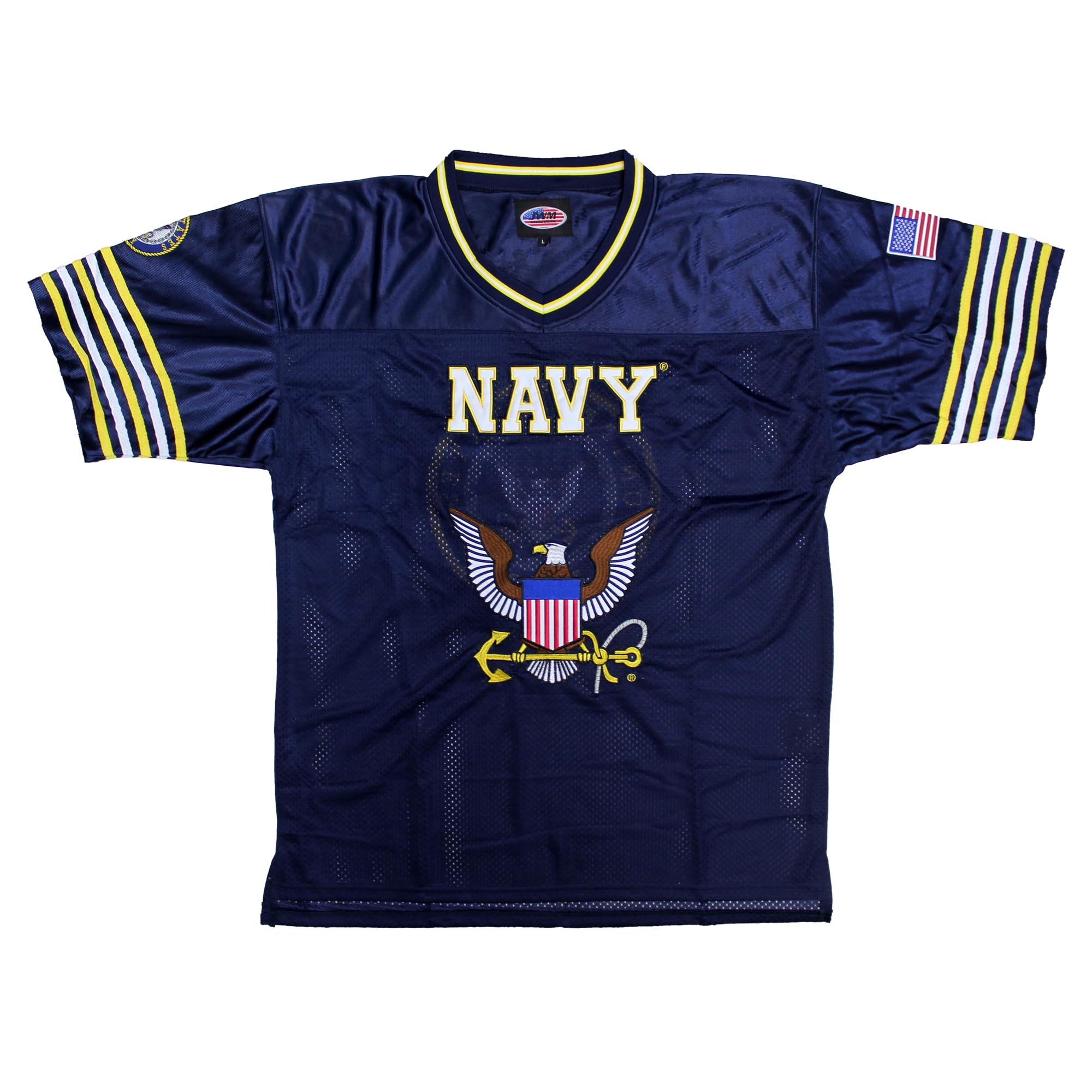 US Navy Football Jersey, Athletic V-Neck, Embroidered Military Design, Navy Blue