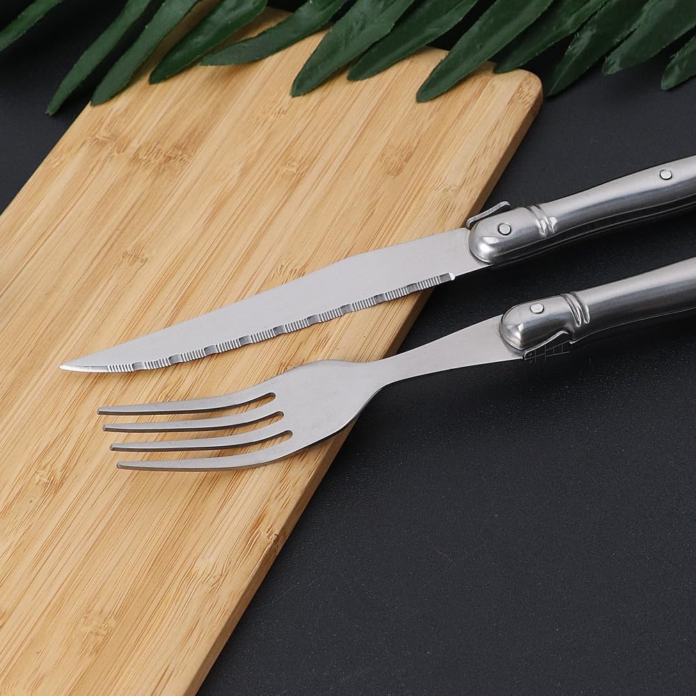 Posate Piegatura In Acciaio Inossidabile 420 e Argento 2 Set | Coltello da bistecca forchetta cucchiaio per hotel per uso domestico
