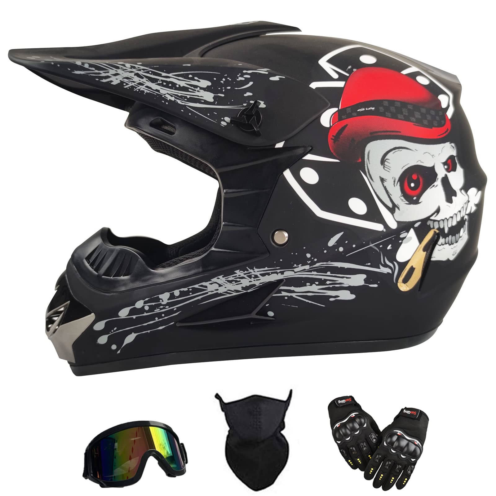 motocross helmet for kids youth dirt bike helmet,atv motorcycle helmet,outdoor dirt bike helmets,dot approved,off-road helmets with gloves goggles face shield 4-piece set medium