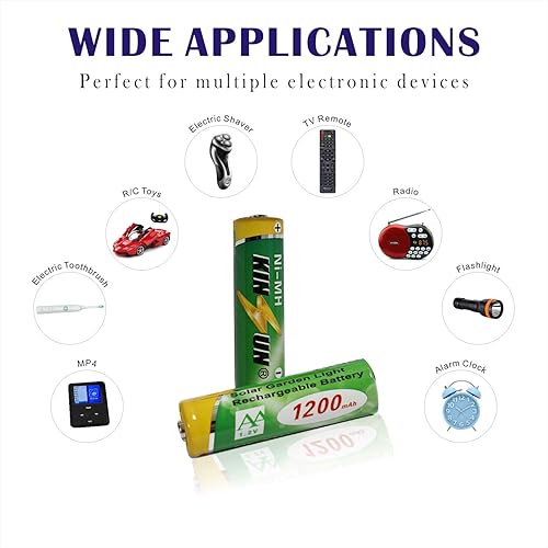 Miniatura 3 de KINSUN Paquete de 8 baterías recargables de 1.2 V NiMH AA 1200 mAh para luces solares de jardín al aire libre, luces de paisaje, luces de camino