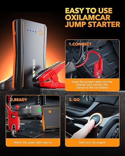 Miniatura 9 de OXILAM Arrancador de batería de automóvil de pico de 4000 A, portátil, motores de gasolina de hasta 10 L y 8 L diésel, cables de puente de 12 V con