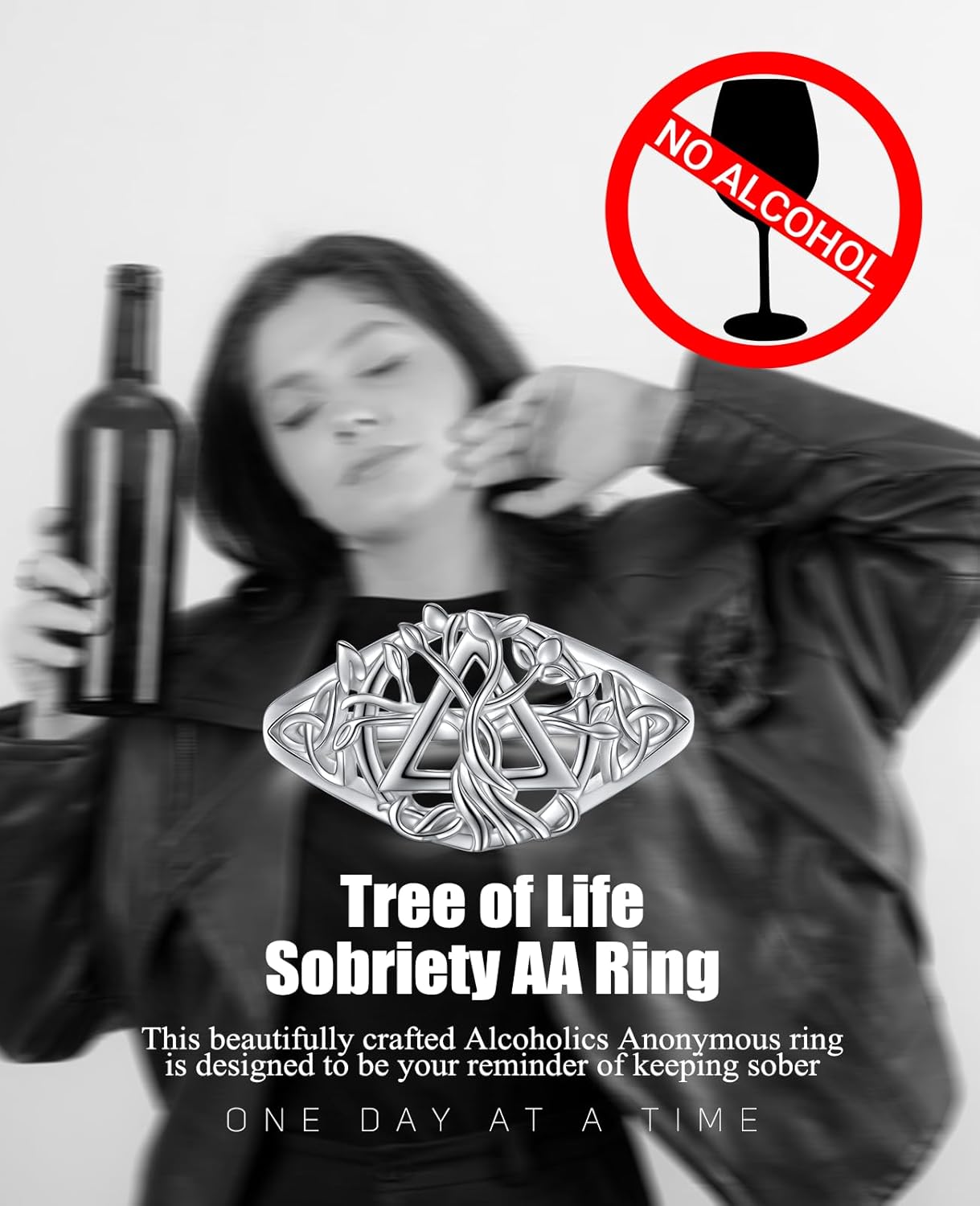 Ladytree Sobriety Ring Tree of Life for Women Gifts Alcoholics Anonymous AA 925 Sterling Silver Alcoholics Family Recovery Symbol Sober Jewelry Gift - Image 2