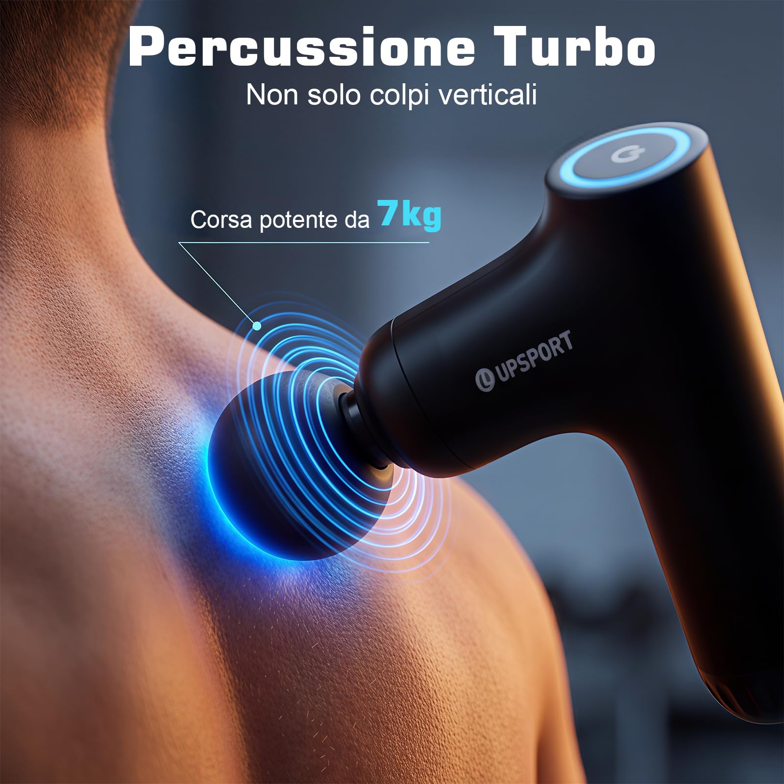 Pistolet de Massage Dos avec Poignée Extensible, 50cm Percussion Turbo Massage Tissus Profonds pour Auto-Massage, Force 7kg Masseur Portable Électrique pour Récupération Musculaire, 4 Têtes