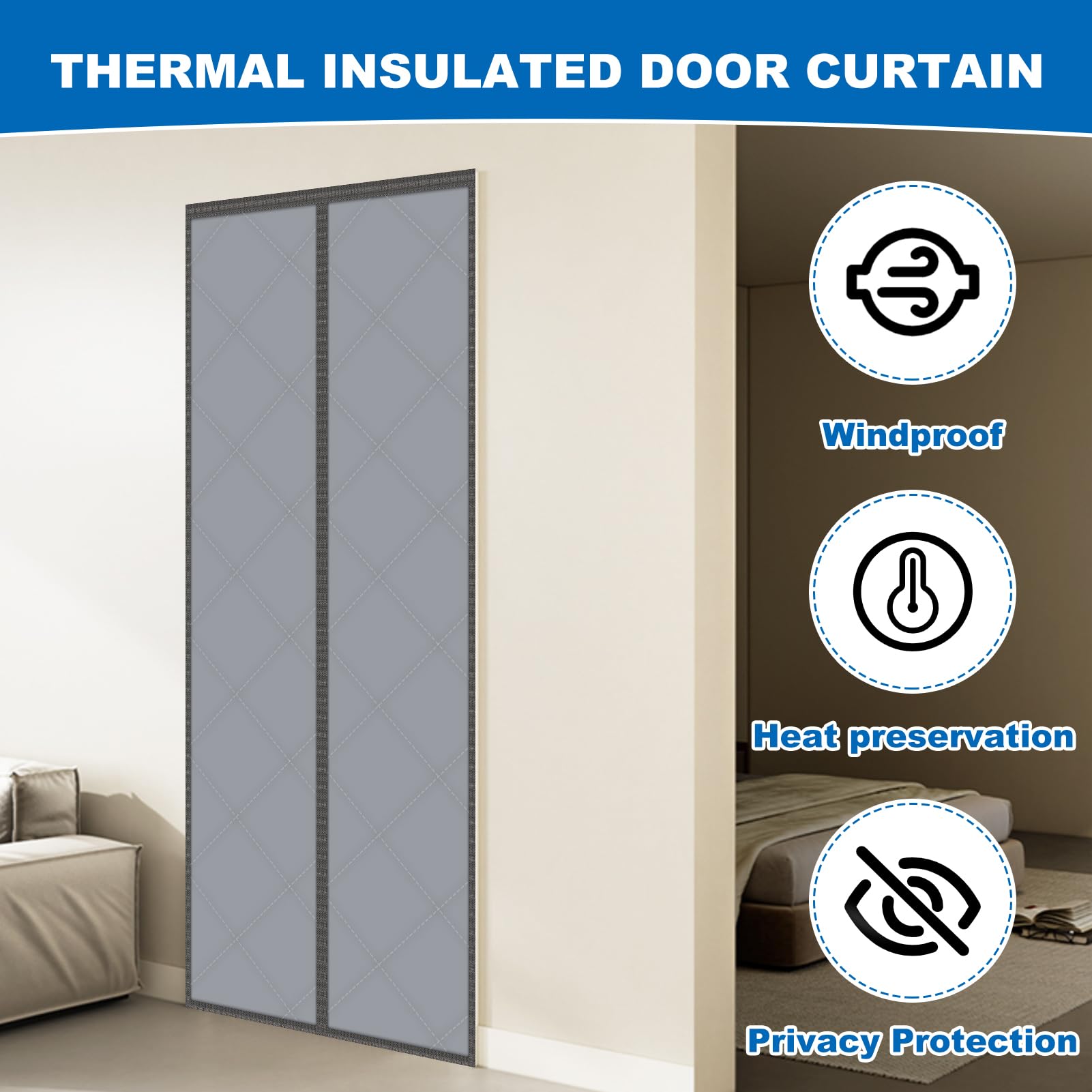 Sylken Thermal Door Curtain 80 X 200cm,Thickened Windproof Waterproof Door Covers Oxford Cloth with Polyester Cotton Warm Winter - Image 4