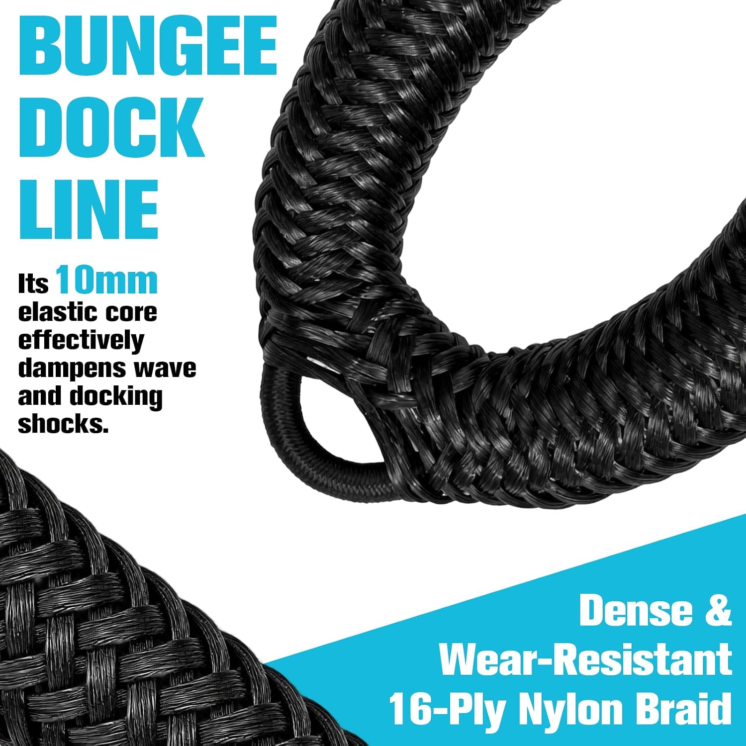 4FT Bungee Dock Line 2-Pack, Adjustable Double Loops Design, 2200 LB Heavy Duty Boat Mooring Rope with Foam Floats, Shock Absorbing Lines for Boats, Jet Ski, Pontoon, Kayak Accessories