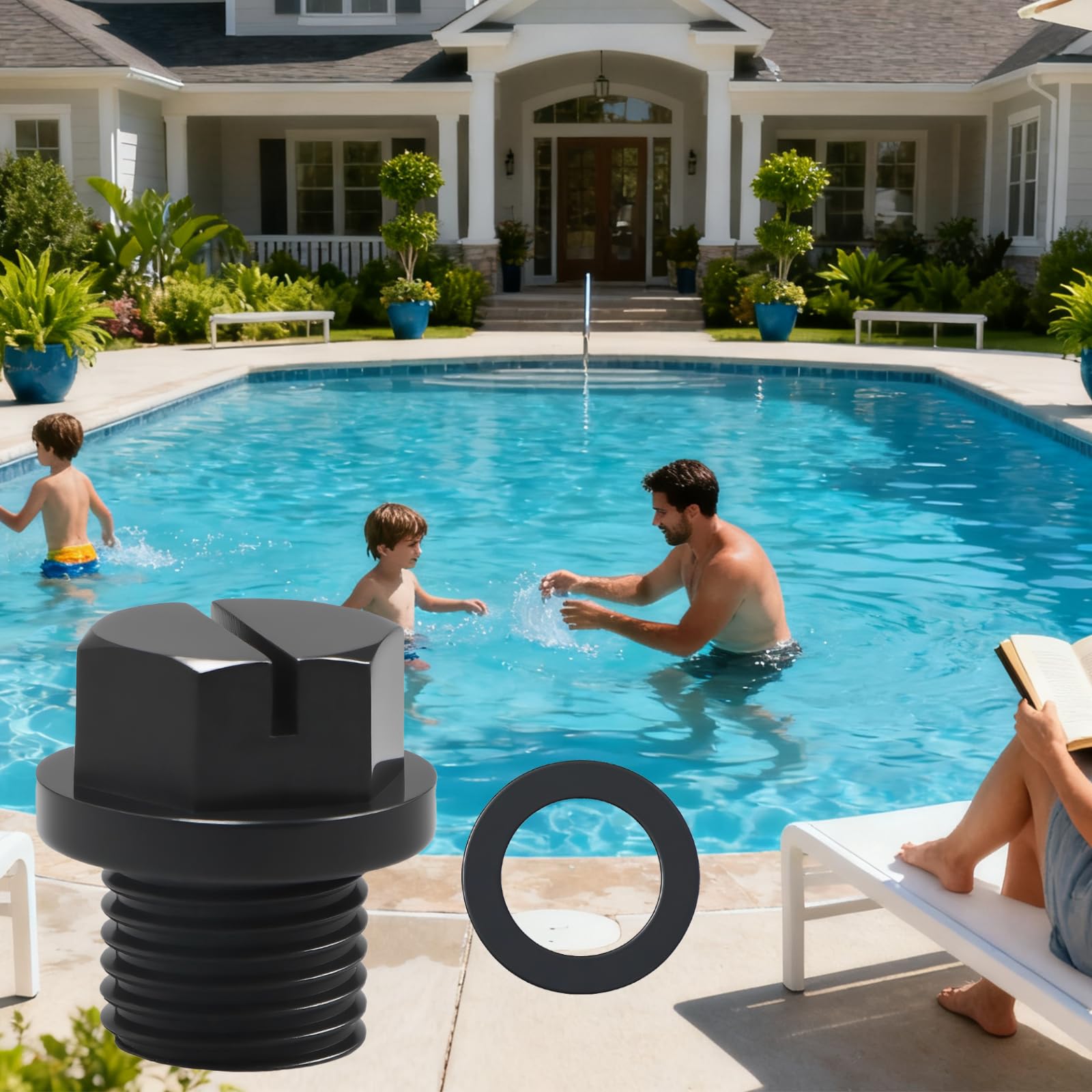 Paquete de 4 tapones de tubería de piscina con juntas, tapón de drenaje de bomba limpiador de piscina compatible con bombas de limpieza de piscinas Hayward y Power-Flo LX Pump Series CL200