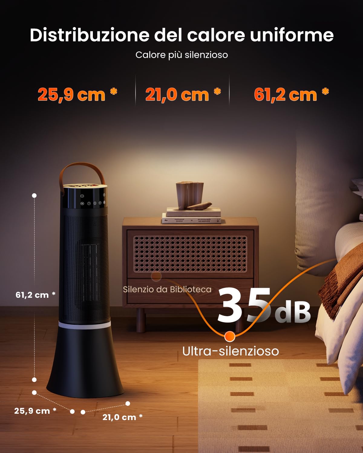 Stufetta Elettrica Basso Consumo, 2000W PTC Termoventilatore, 75° Oscillazione, 3 Modalità, Telecomando, Protezione da Surriscaldamento e Ribaltamento, timer 12 ore, Stufa Elettrica