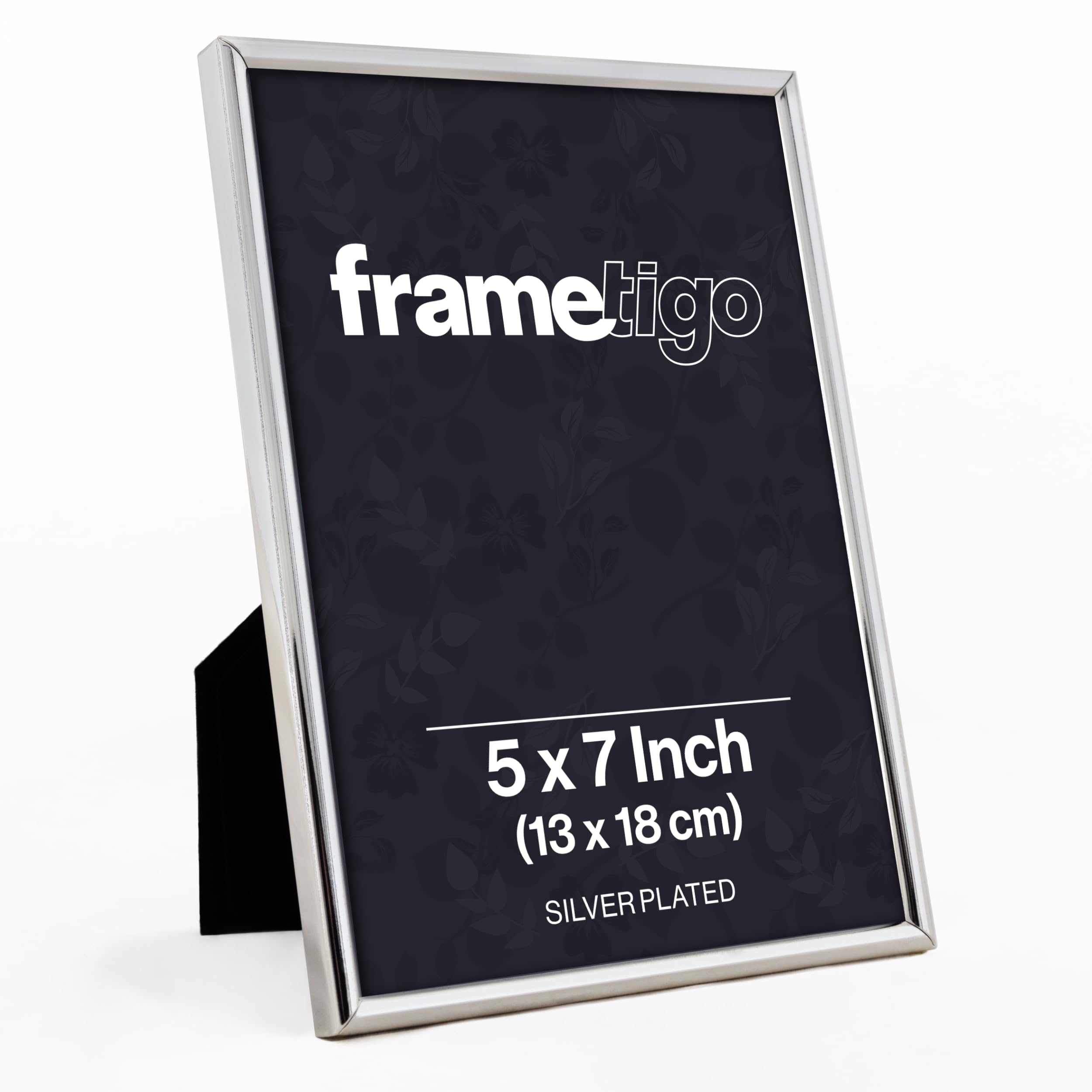 Silver Plated Thin Edge Photo Frame, 5"x7" (13x18cm) Photo Size - Velvet Frame Backing & Stand - Real Glass Window - Tarnish-Resistant - Landscape or Portrait Orientation