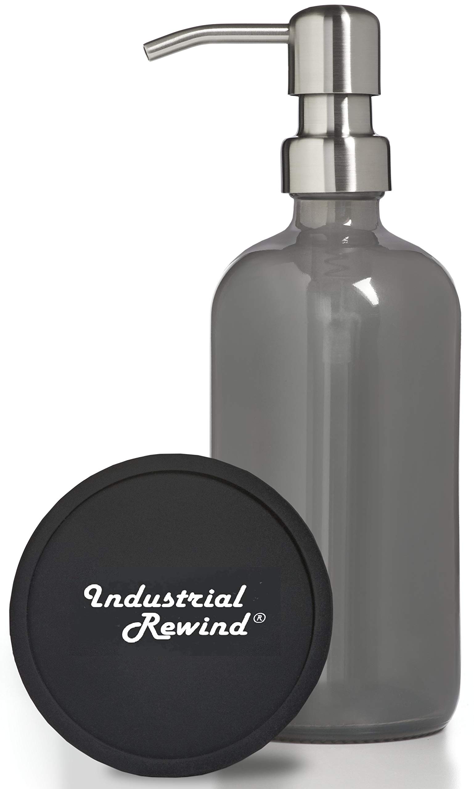 Distributeur de savon gris fumé 226g en verre demi-pinte avec pompe en métal Industrial Rewind