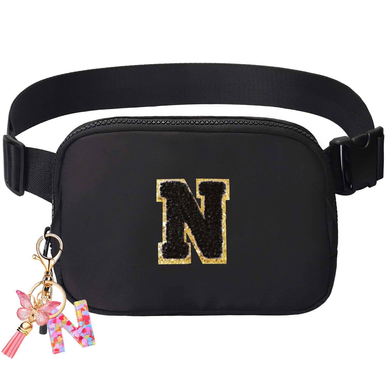 Belt Bag for Girls Gifts - Birthday Gifts for Teenager, Personalized Gifts for Mom Freind Sister Teacher, Graduation GiftsInitial Crossbody Bag Belt Bag for Women Black N