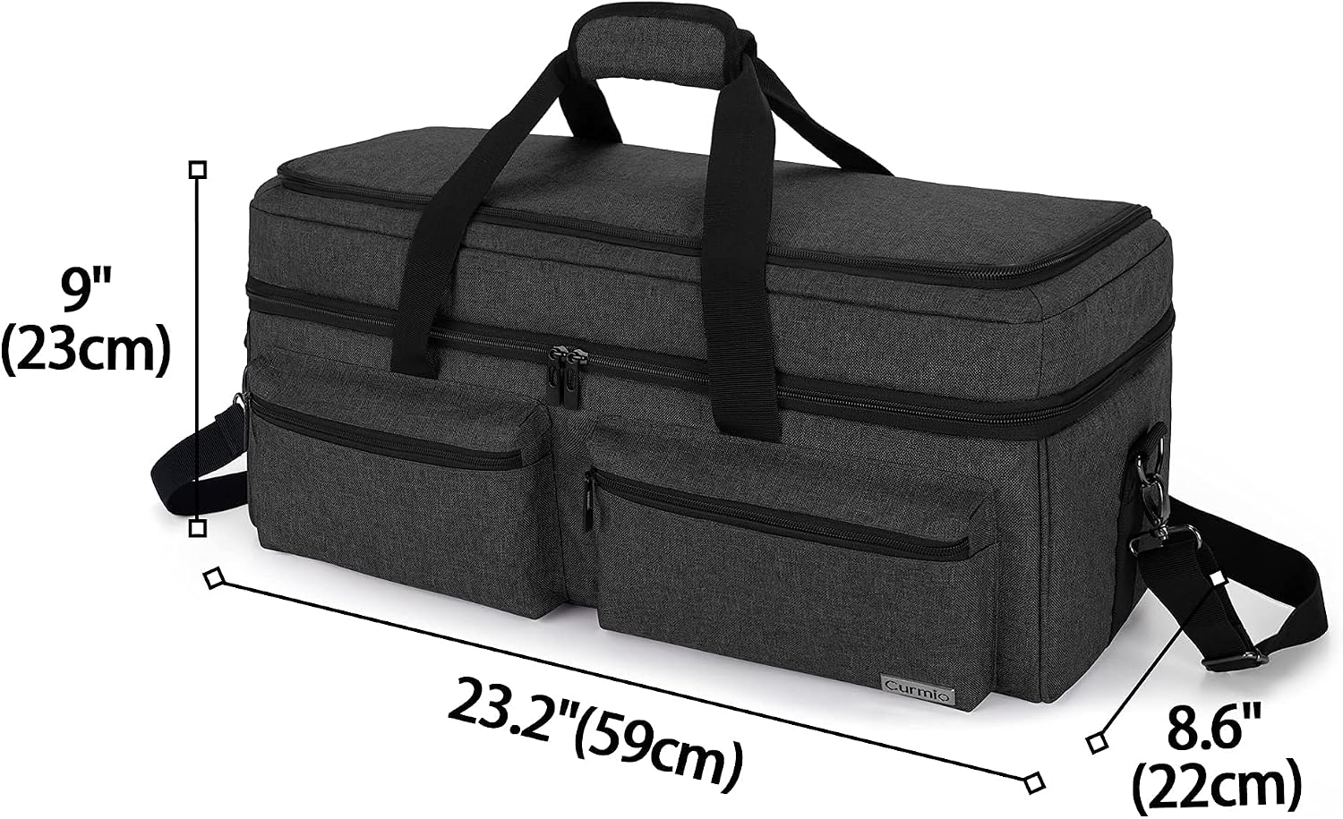 CURMIO Double Layer Carrying Case Compatible for Cricut Maker, Cricut Explore Air 2 and Silhouette Cameo 4, Travel Storage Bag with Pockets for Craft Tools, Black (Bag only, Patented Design)