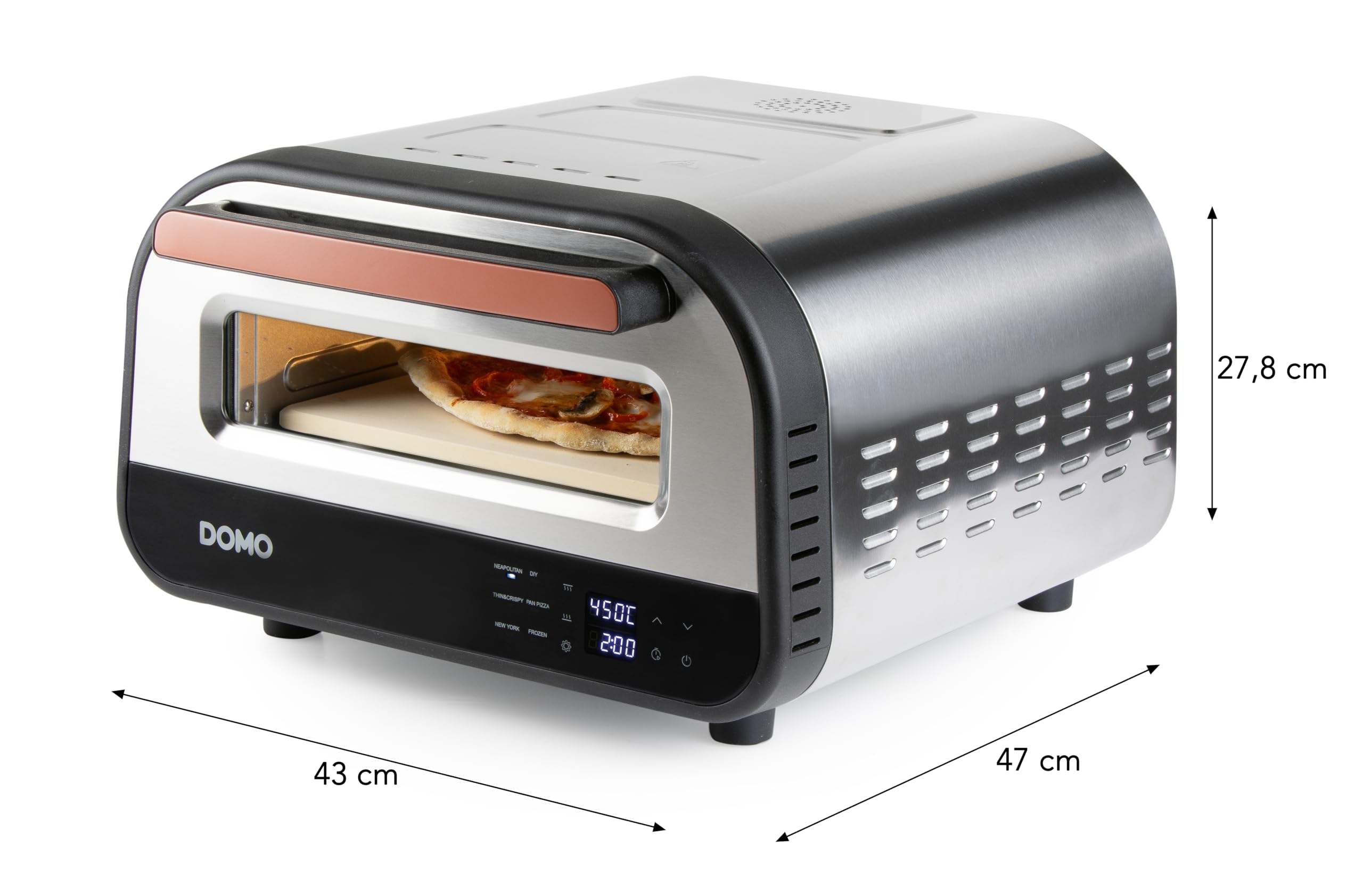 DOMO DO9289PZ Pizza Genius, elektryczny piec do pizzy, 1700 W, 6 programów, Twoja ulubiona pizza w zaledwie 2 minuty, kamień kordierytowy - temperatura 80-450°C