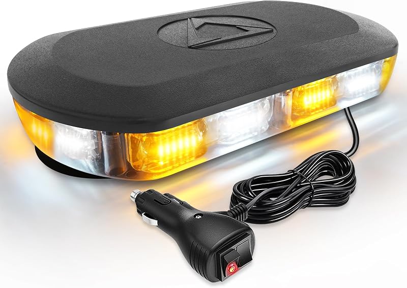 HLauto 700A Barra de luces estroboscópicas de emergencia para techo, 72 LED ámbar blanco mini baliza de seguridad intermitente de advertencia de tráfico con base magnética para camiones de 12-24 V, vehículos de construcción, quitanieves, autos