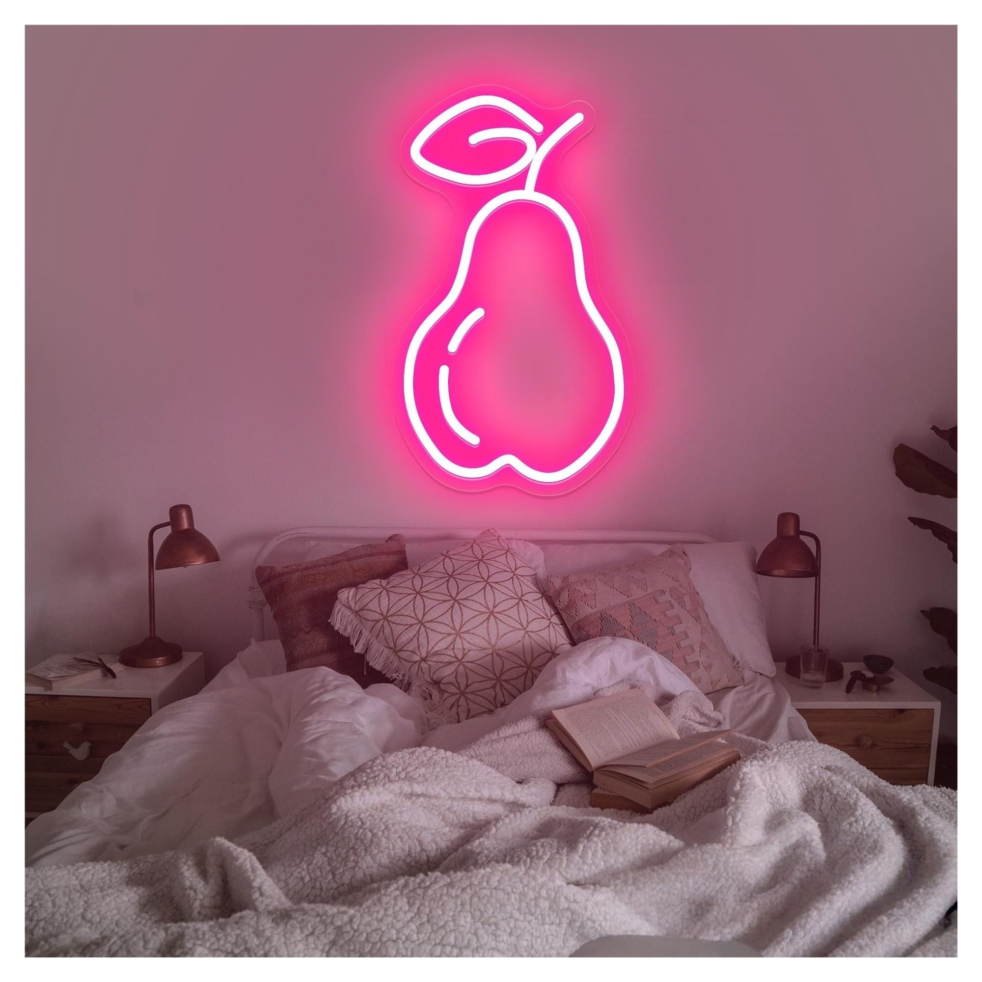 SHOUXI Sign Lamp Pear Fruit Neon Sign, Suitable for Kids Room Shop Decor with Brightness Adjustable 19cmx30cm