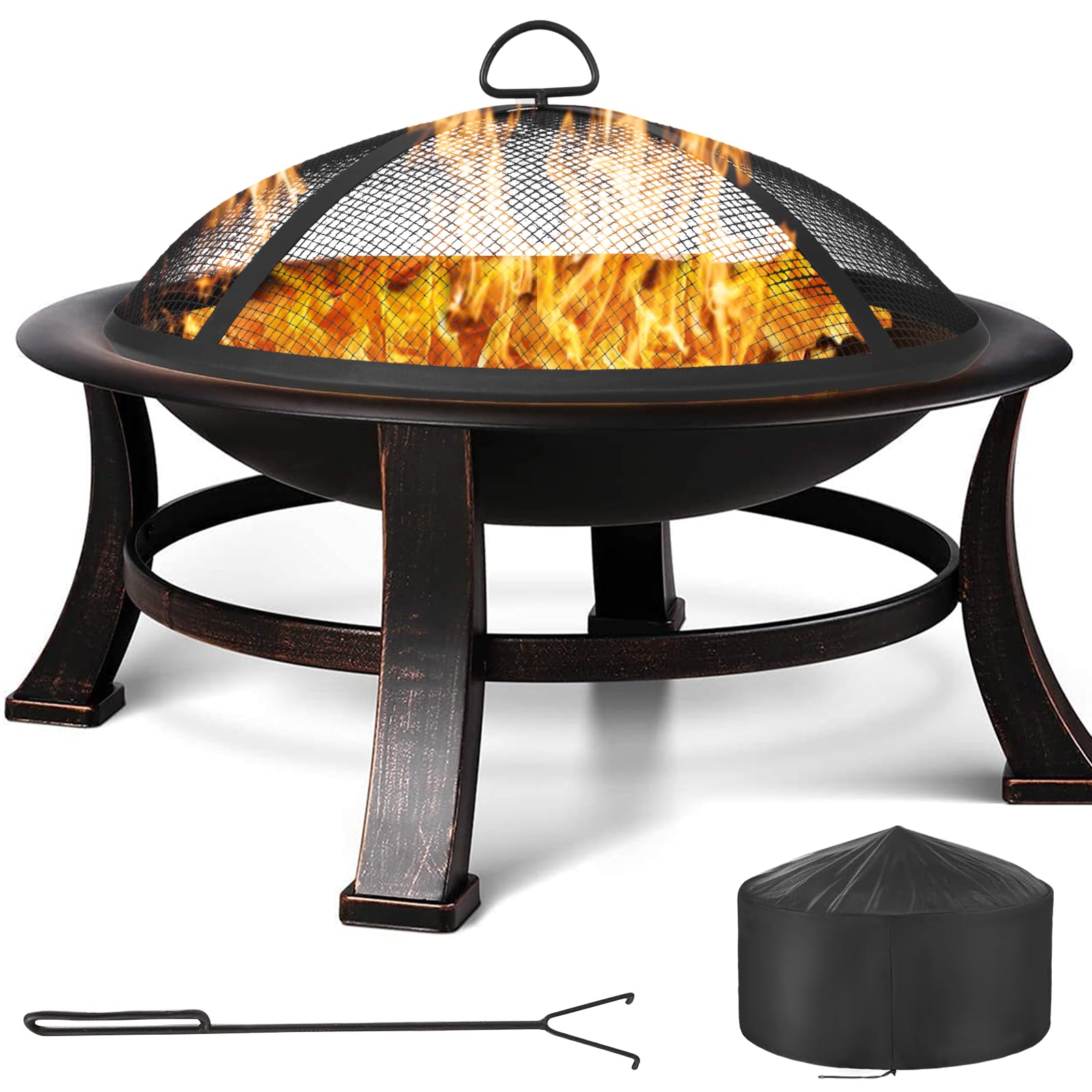 Bracieri da Giardino, Ø 76 cm Braciere con Griglia, Braciere con Parascintille y Copertura Impermeabile 600D, Braciere da Esterno, Braciere Barbecue, Grande Bracere Multifunzionale, Fire Pit, Nero