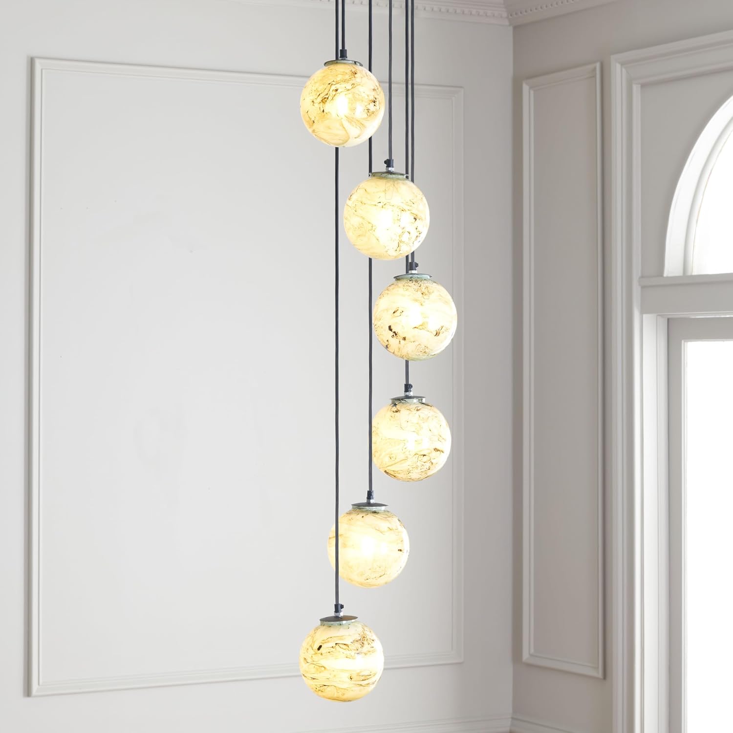 SAFAVIEH Lighting Collection Hallie Black/Natural 6-Light Adjustable Pendant Hanging Light Fixture, Ideal for Dining Room, Kitchen Island, Entryway (LED Bulbs Included)