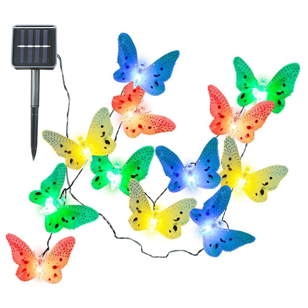 12 pcs Solar Powered Butterfly String Light Fairy Lights for Christmas, Halloween,Tree, Home, Holiday, Fence, Yard, Wedding,Patio Party Decoration - Multicoloured