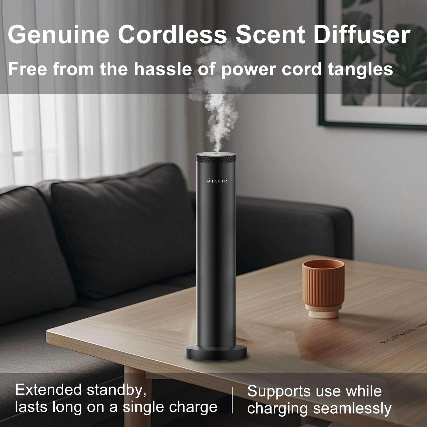 Wireless Hotel Scent Diffuser-Cordless Rechargeable Diffuser for Whole House- Scent Air Machine for Home -App Bluetooth Control - Waterless Essential Oil Diffuser for Large Room, Studio Office -Black