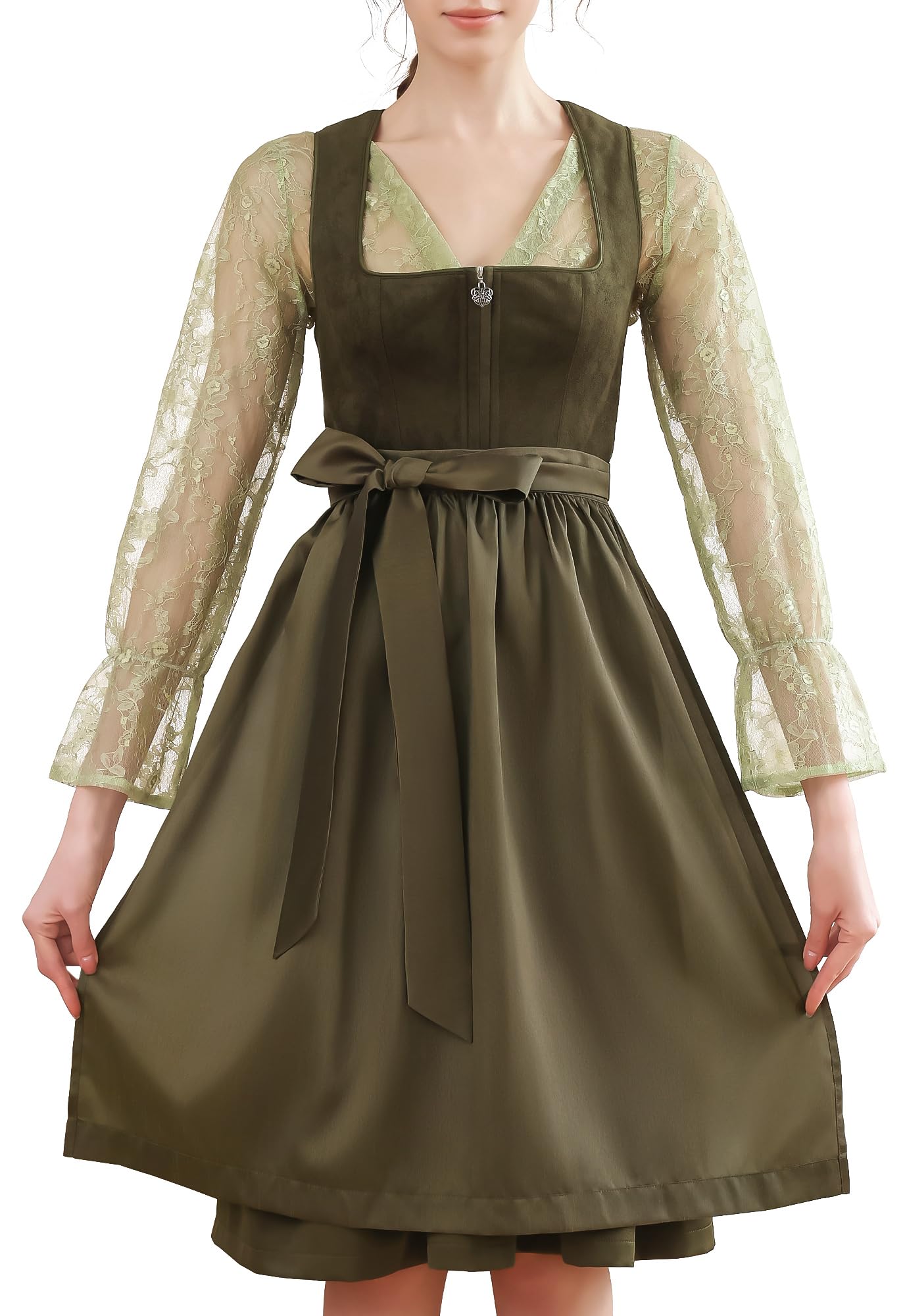 Dirndl Damen midi Lang Dirndl Trachtenkleid Trachtenrock Dirndl-Komplettsets Trachtenmode Trachten Damen mit 3 Teilig Dirndl Schürze Dirndlbluse Oktoberfest Dresses Dirndlkleid Blau Rot Grün