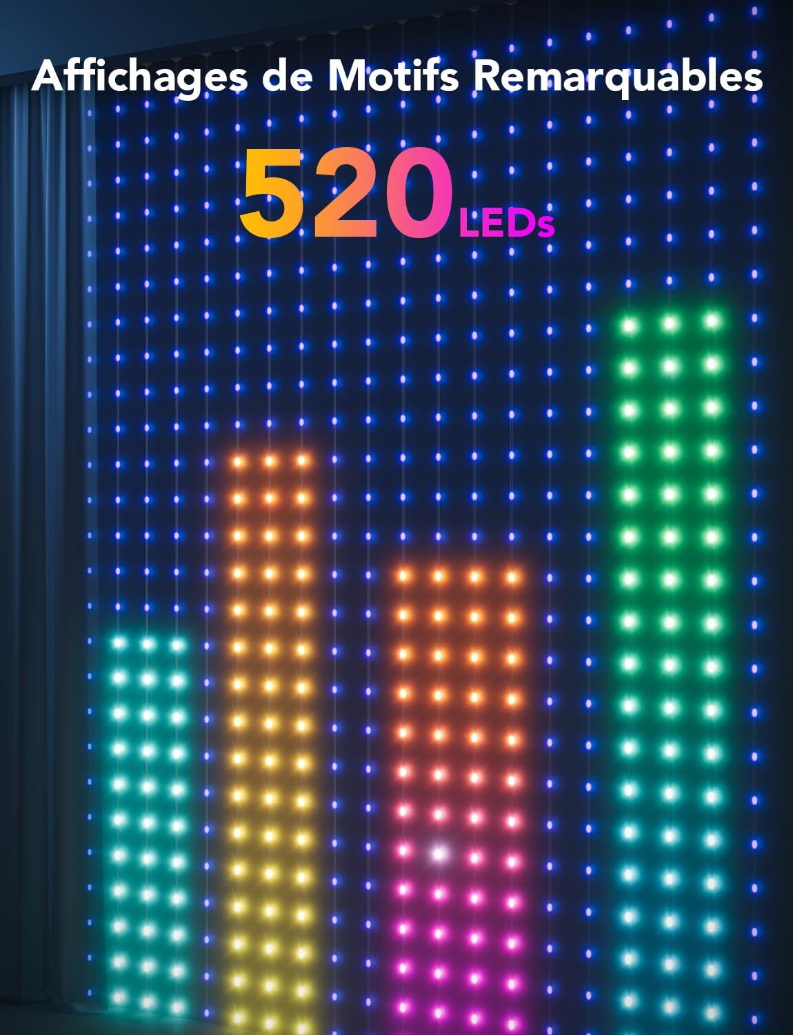 Govee Curtain Lights 3x2m, Rideau LED Intelligent, 1040 LEDs, IP65 | Compatible avec Alexa, GIF DIY, Étanche IP65, Décoration de Noël, Contrôle par App, Couleurs RGBIC