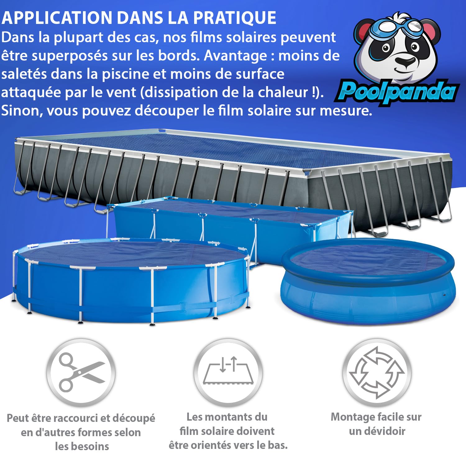 Poolpanda Elite Bâche Solaire Ronde 488 cm Épaisseur 400 µm Noir/Bleu XL Bulles d'air Film Solaire pour Piscine