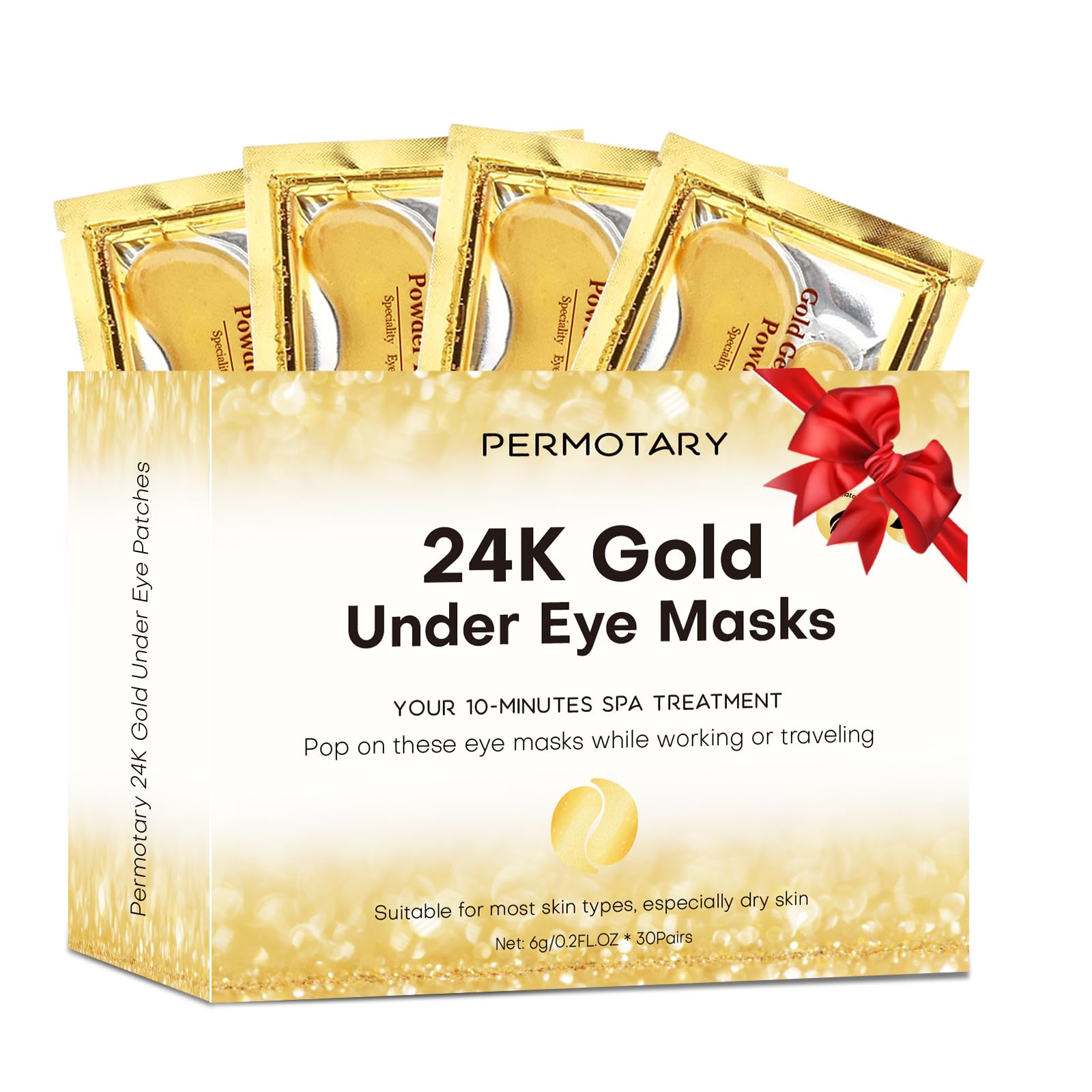 Permotary Joynest 30 Pairs Crystal Eye Mask Under Eye Mask 24K Gold Gel Collagen Eye Pad for Moisturizing & Reducing Dark Circles Puffiness Wrinkles Under Eye Patch for Women (Gold)