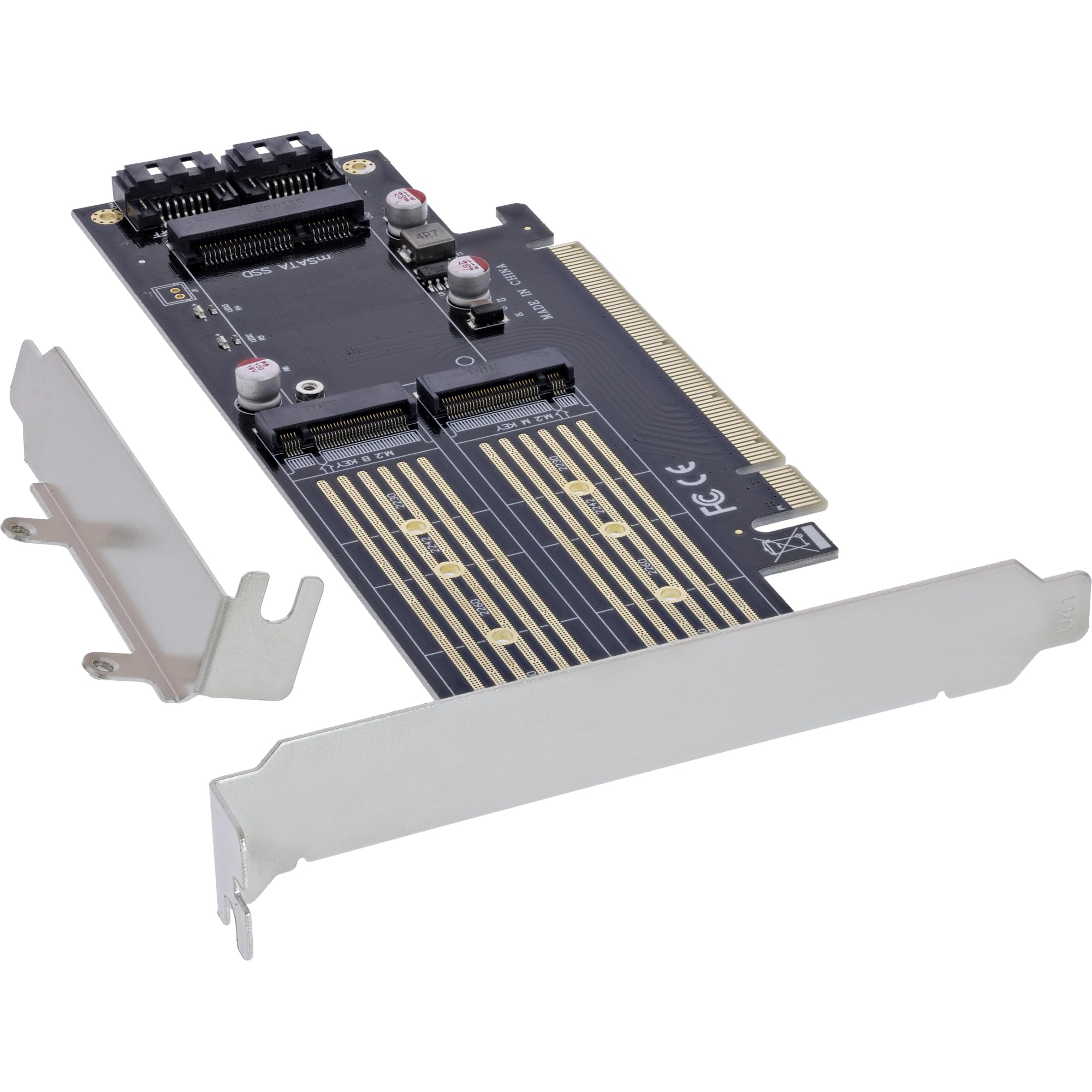 InLine PCI Express Karte zu 1x M.2 Key B + 1x NVMe M.2 Key M + 1x mSATA, PCIe x16, 76660T