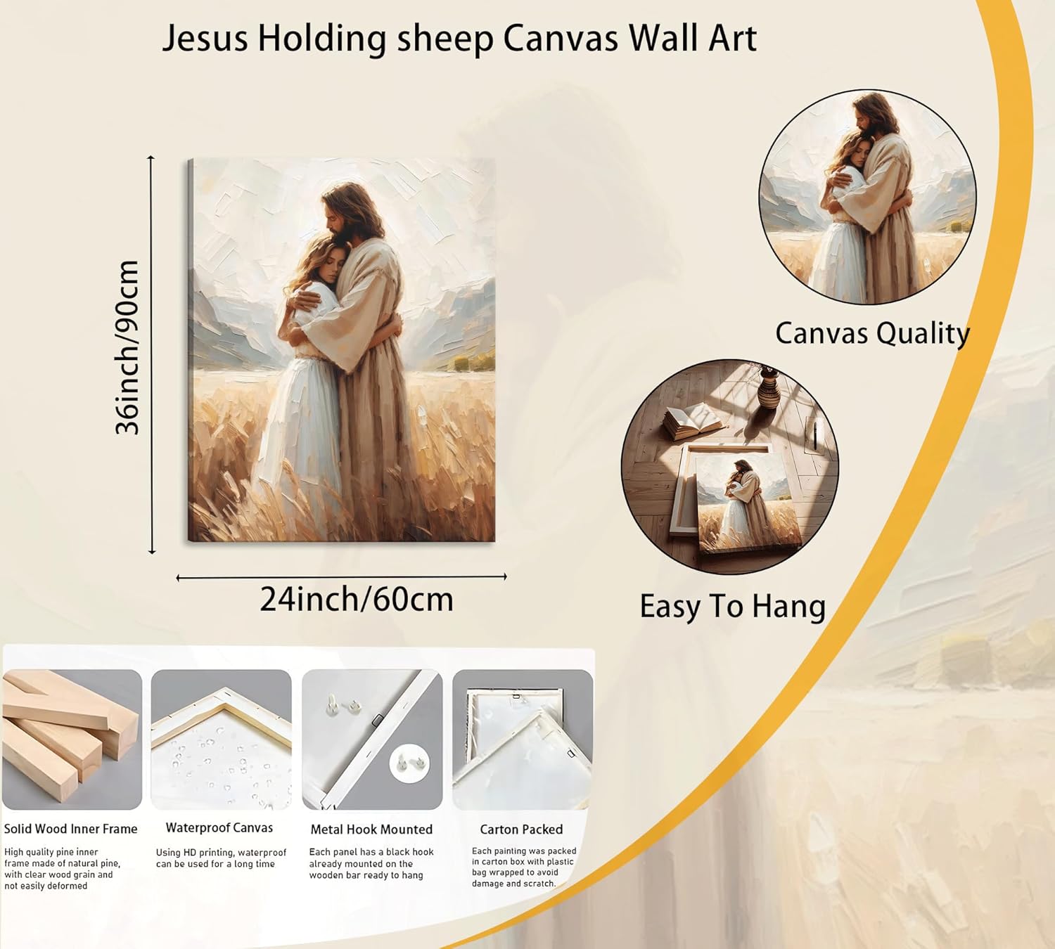 FTQYQLD Jesus Hugging Woman Wall Art - 24x36in Religious Canvas Print, Emotional Christ Embrace Oil Painting Style Artwork, Christian Home Decor for Living Room, Ready to Hang Spiritual Wall Decor