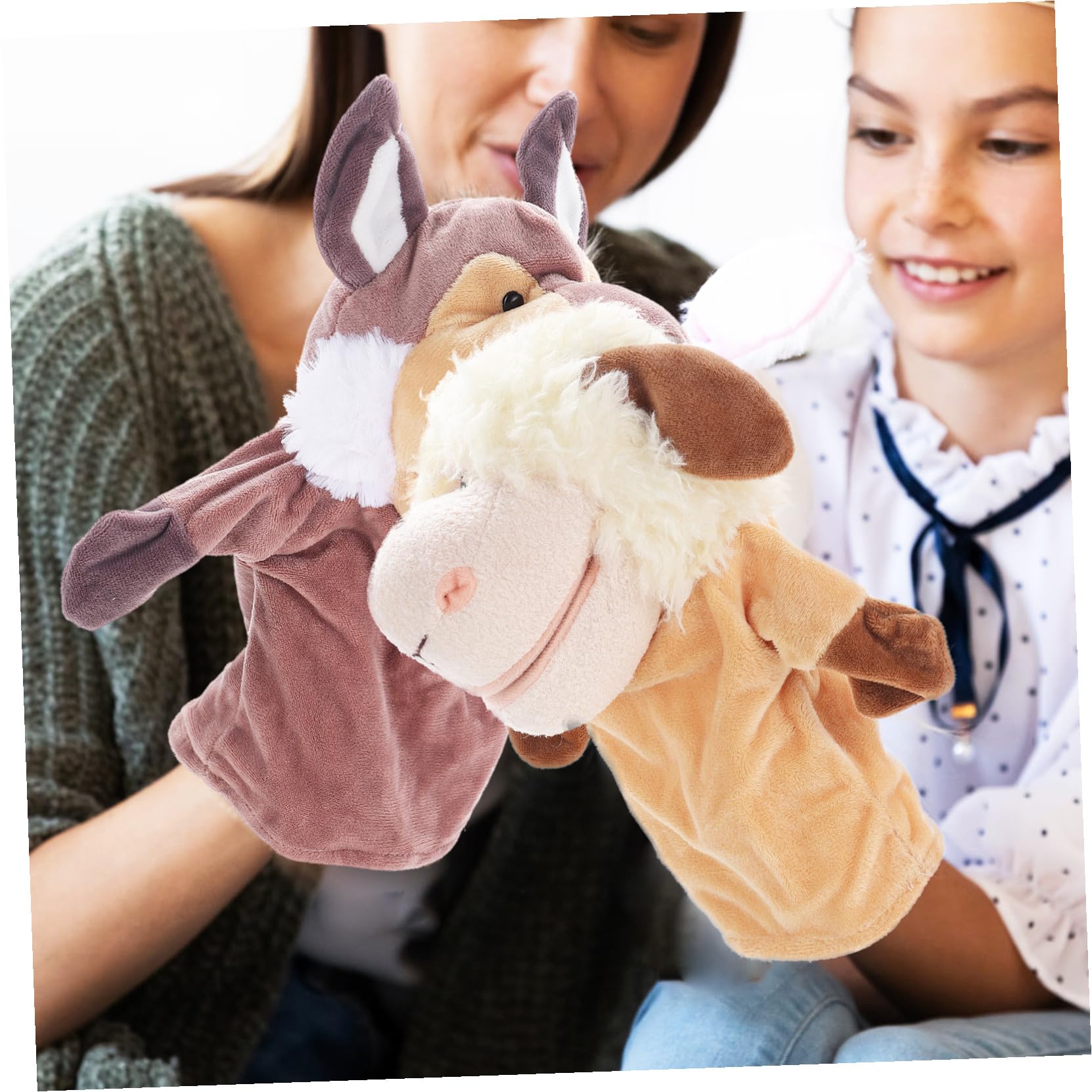 Mipcase 5 Títeres de Mano para Niño y Mamá, Peluche Corto y Algodón PP, Juego de 5 Piezas para Contar Historias y Roles Imaginativos