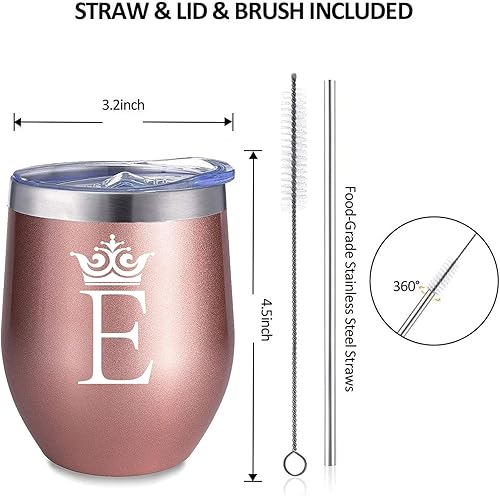 Miniatura 2 de Letra E - Regalos iniciales para mujeres y hombres, vaso de vino de acero inoxidable de 12 onzas, taza con monograma, taza personalizada para