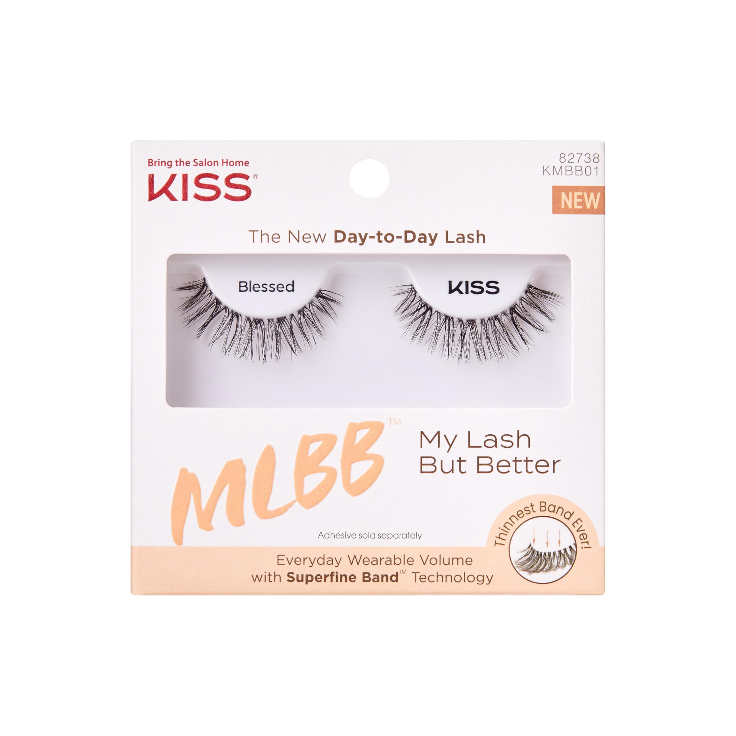 KISS MLBB My Lash But Better Everyday Wearable Volume False Eyelashes with Superfine Band Technology, Easy To Apply, Reusable, Cruelty-Free, Contact Lens Friendly, Style Blessed, 1 Pair