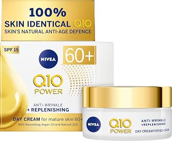 NIVEA Q10 Power 60+ Skin Anti-Wrinkle + Replenishing Day Cream (50 ml), Powerful Anti Ageing Cream, Day Face Cream with SPF15 & Q10 Power 60 + Skin Anti-Wrinkle + Replenishing Night Cream (50 ml)