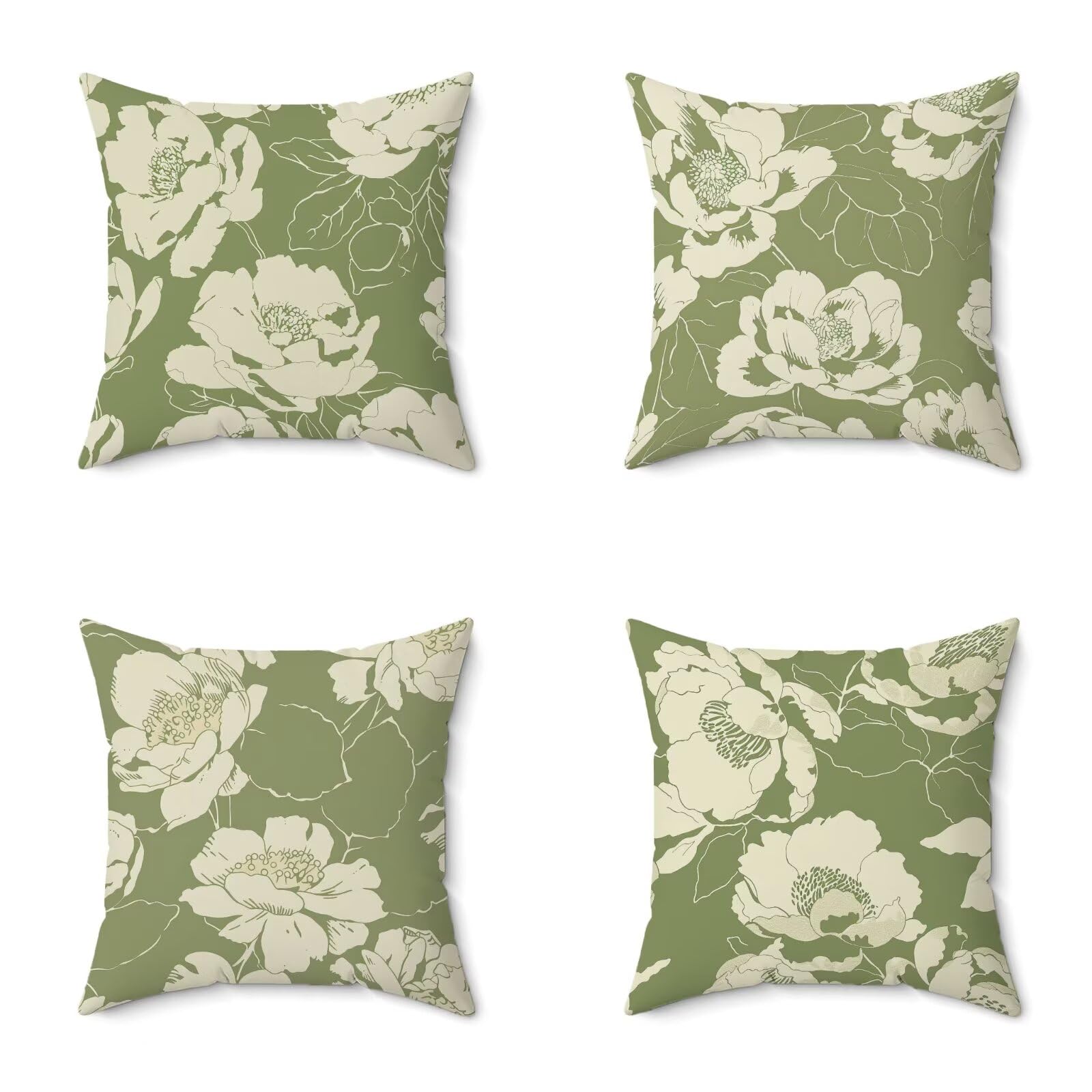 Federe Cuscini Divano 60X60CM Set di 4 Senape Cuscini Divano FlowerMotivo Stampa Fronte-retro Design, Impermeabile Lino Quadrate Federe Copricuscini per Soggiorno Camera Balcone Esterno Decor 8-486