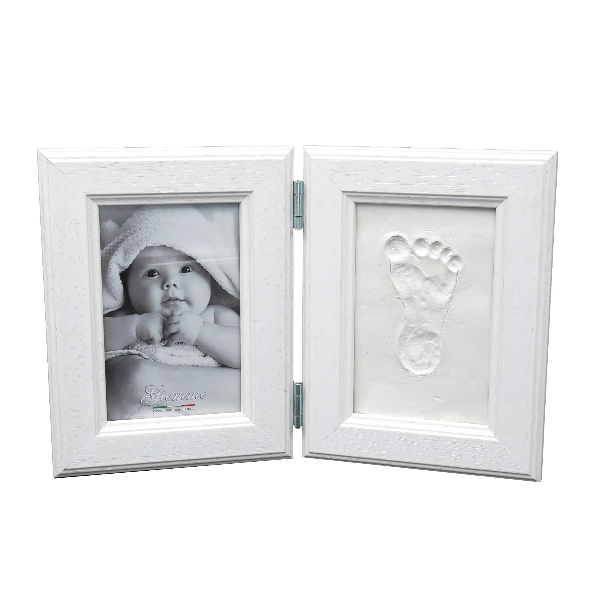 PRESTIGE & DELUXE Marco de huella de bebé con foto 2 x 15 x 10 cm – Kit Huella Pie y Mano Niño con Pasta Modelable – Marco doble recuerdo nacimiento Baby Shower Bautizo bia