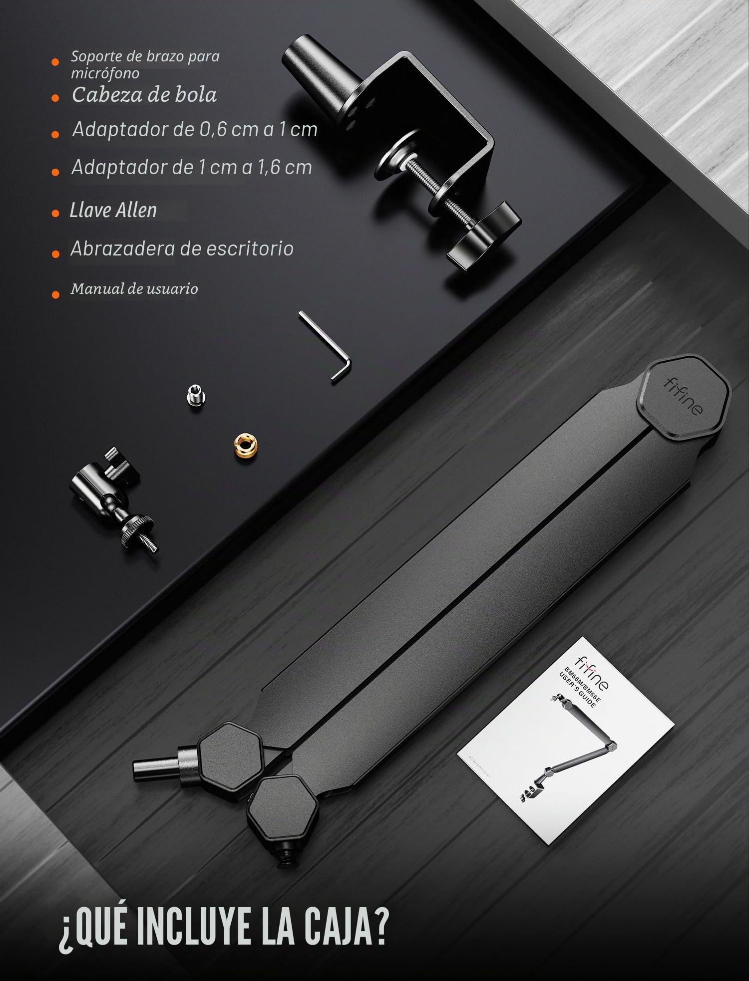 FIFINE Brazo de micrófono, soporte de micrófono con canal de gestión de cables, totalmente ajustable, soporte de micrófono de metal resistente con abrazadera de montaje de escritorio para grabación de