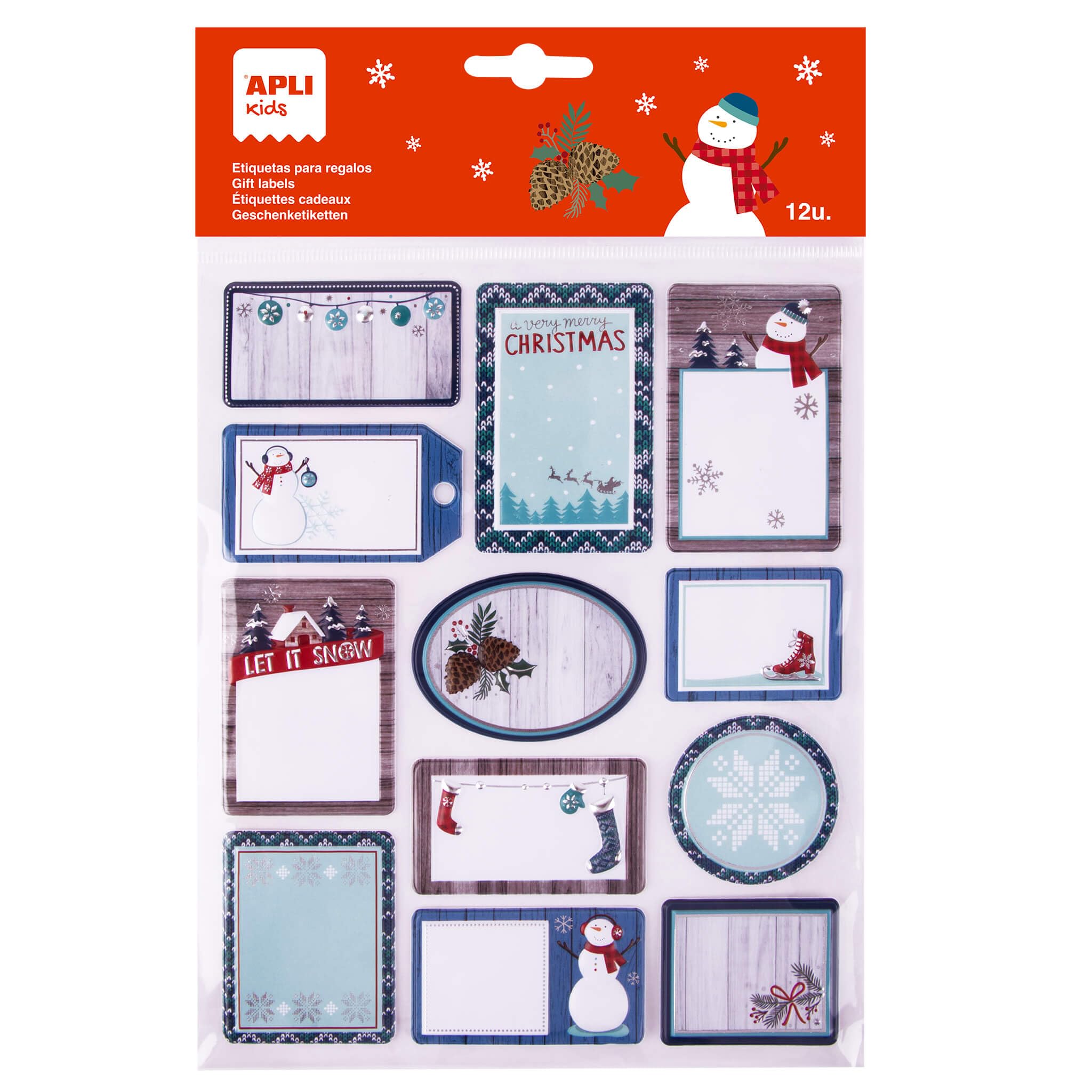 Étiquettes Autocollantes Noël APLI - 8 Stickers Sapins, Pour écrire Prénoms Sur Cadeaux, Personnalisation Facile