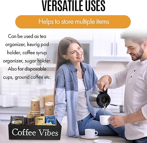 Miniatura 7 de LifeStyle Vibes Organizador de estación de café, organizador de barra de café para encimera con almacenamiento de tazas K, accesorios de estación de