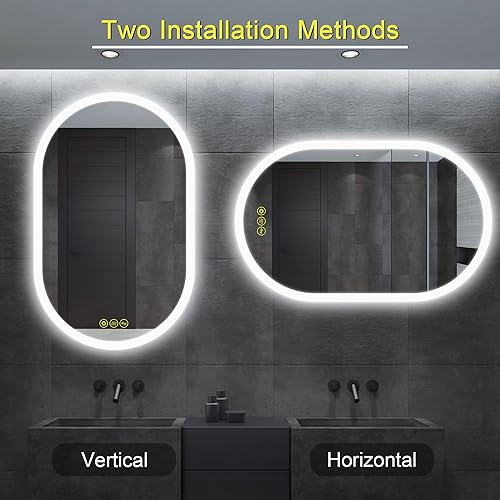 Miniatura 6 de Espejo LED ovalado de baño de 24 x 36 pulgadas, espejo retroiluminado LED, tocador de baño con luces, 3 colores sin escalones, regulable,