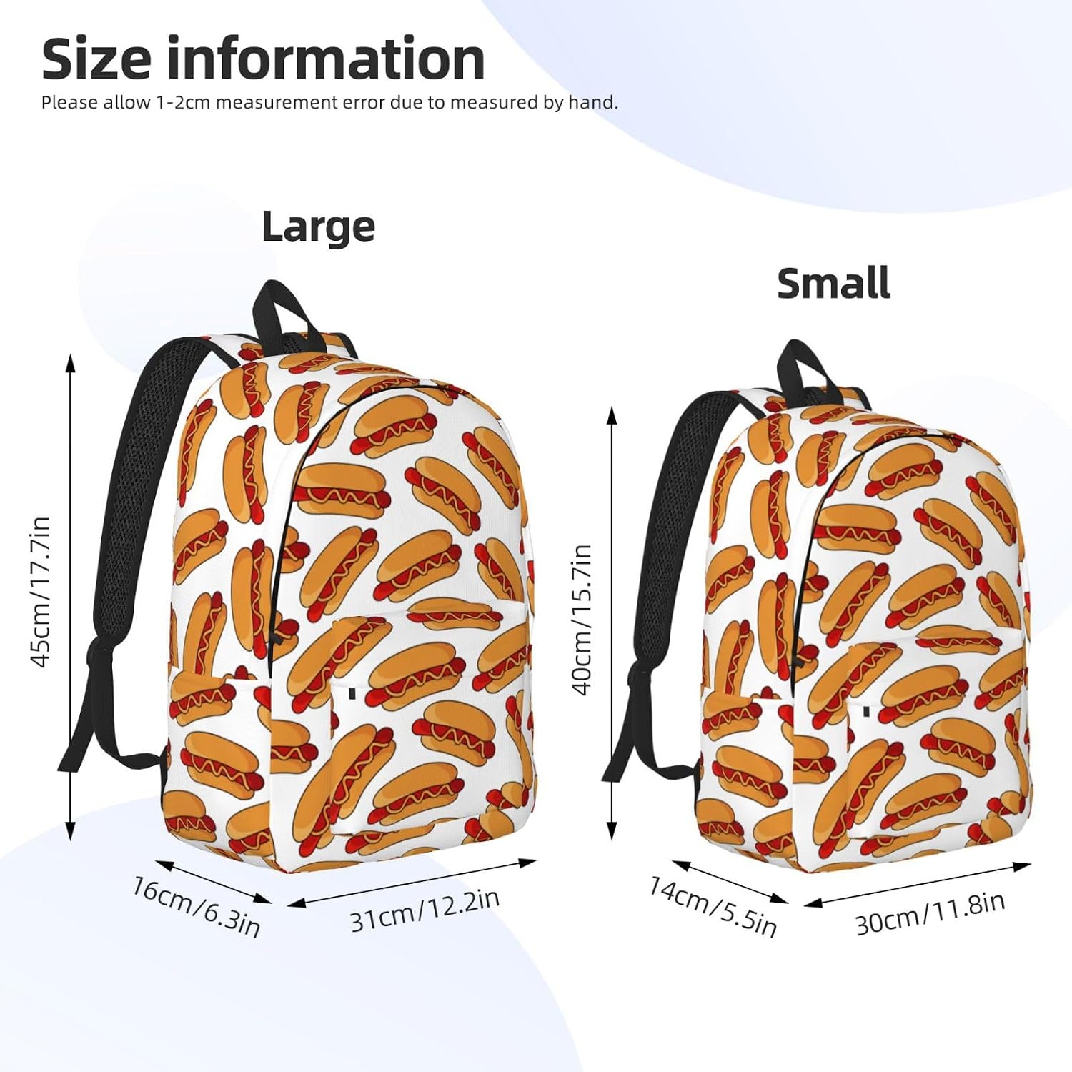 Hot Dog Food School Backpack for Girls Boys Women Lightweight Canvas Bookbag Casual Laptop Daypack for Travel Outdoor Camping, 15 Inch