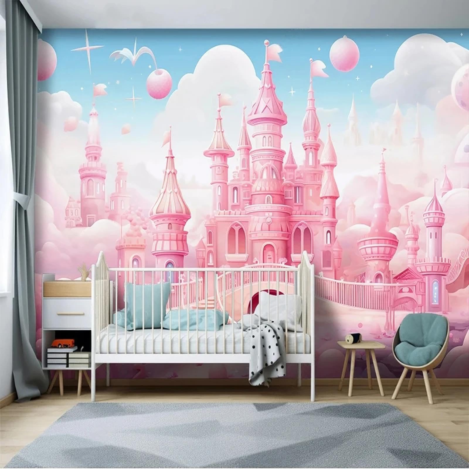 Papier peint château rose en nues pour créer un cocon de garderie