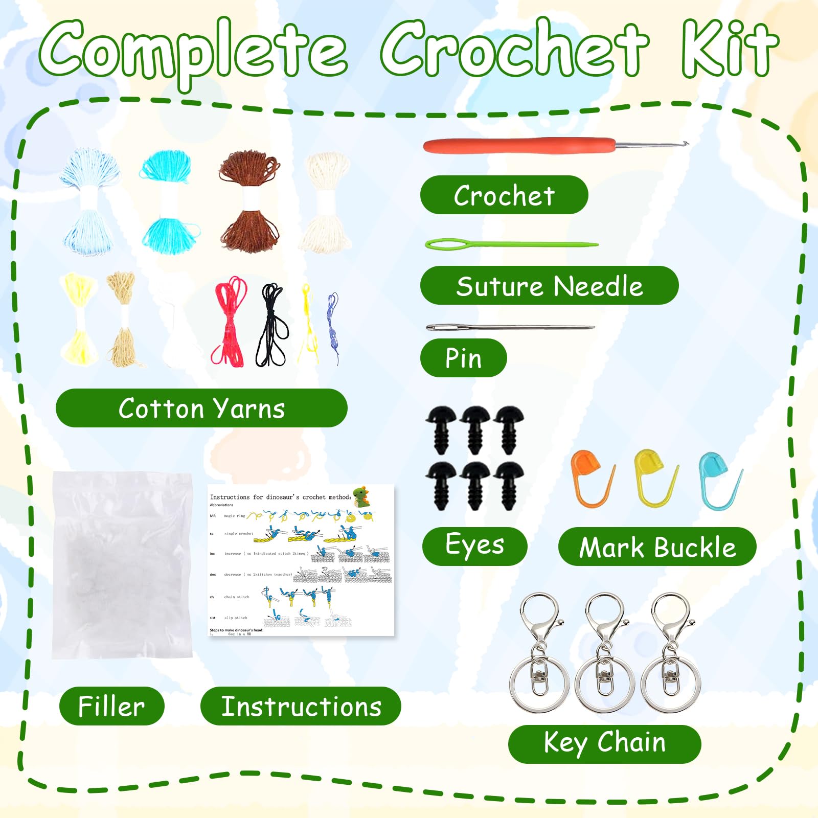 Ruikdly Kit per Uncinetto per Principianti Kit per Animali all'uncinetto con Lana per Uncinetto e Video con 3 Ganci Aragosta Crochet Kit Accessori per Bambini Adulti (Riccio/Ape/Dinosauro)