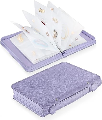 SKYREH Estuche organizador de viaje para joyas libro portátil de almacenamiento de joyas de piel sintética con bolsillos transparentes bolsa con