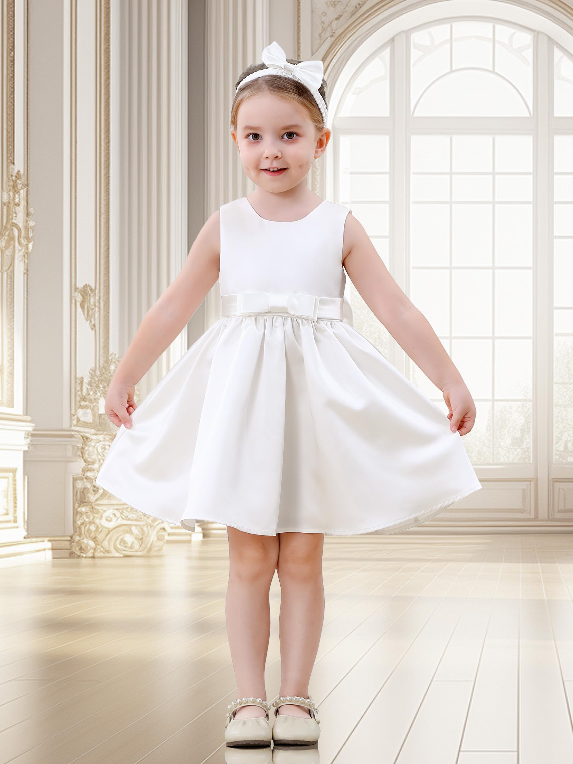 Miipat Vestido para Bebé Niña Satén Bowknot Princesa Cumpleaños Bautismo Vestidos Espalda en V Formal Boda Concurso Fiesta Vestidos para Niñas 6 Meses-4 Años