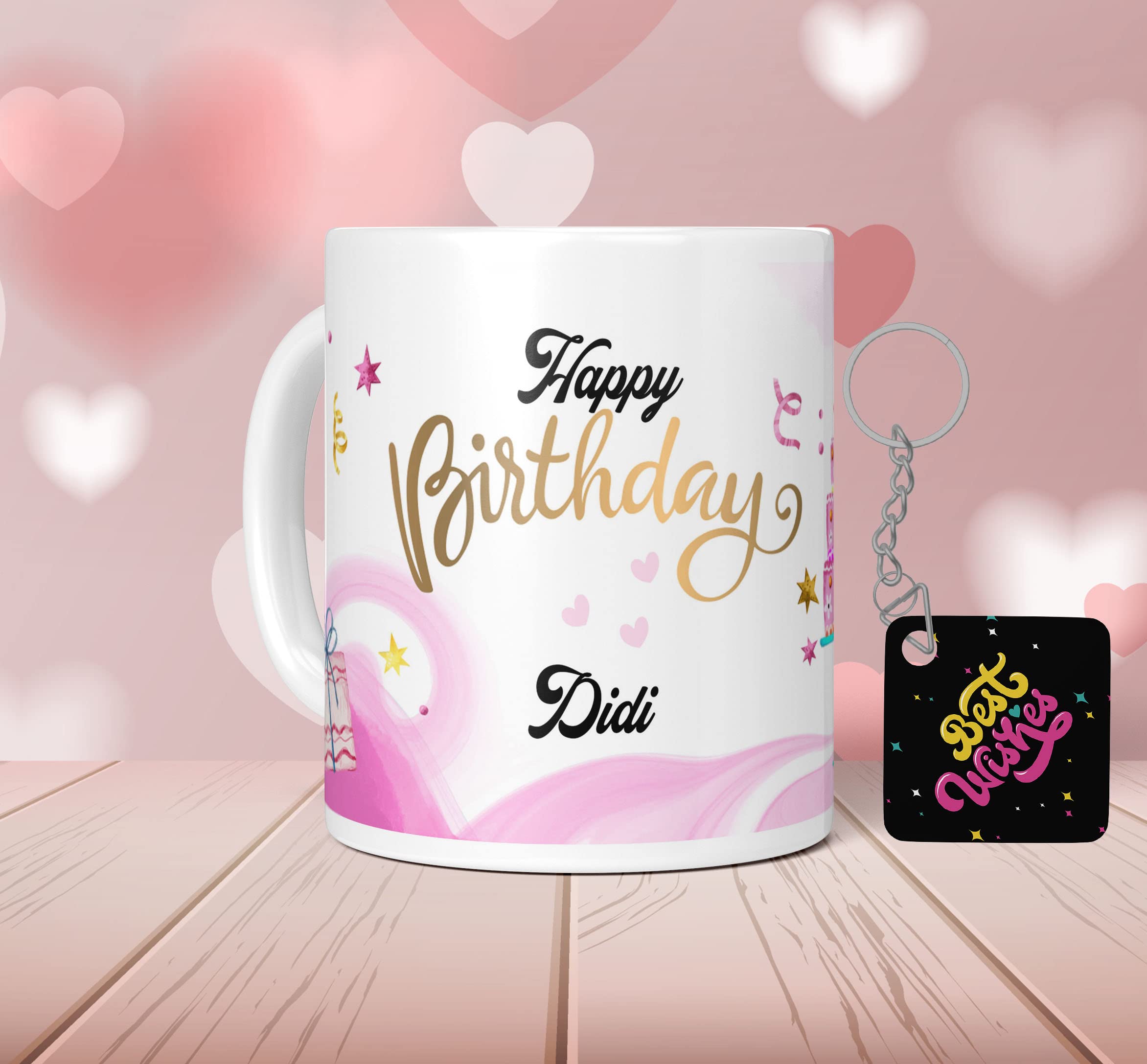 NH10 DESIGNS Happy Birthday Didi Printed Mug with Keychain Text Quote Family Name Printed Mug For Didi Written Mug Birthday Gift For Didi Mug Gift For Didi (Microwave Safe Ceramic Tea Coffee Mug- 350 ML) (HBWMKV 51)