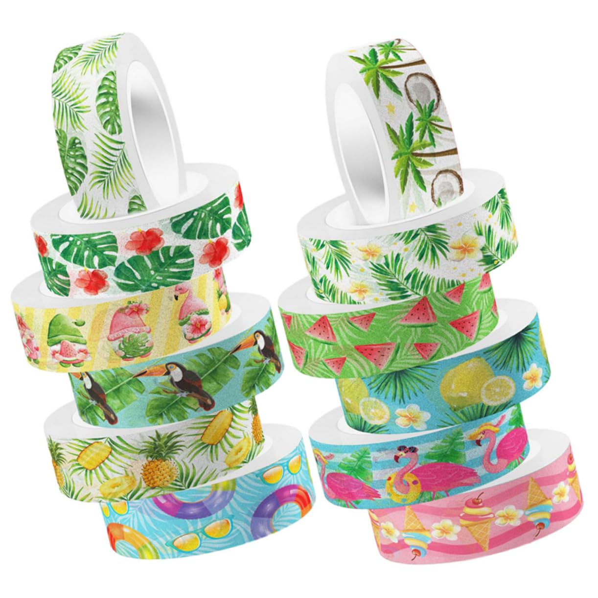 Operitacx 60rollos Cinta Washi Adhesiva Decorativa Para Scrapbooking y Manualidades Cinta De Decoración Para Diarios y Proyectos Diseño De Flamencos Verde