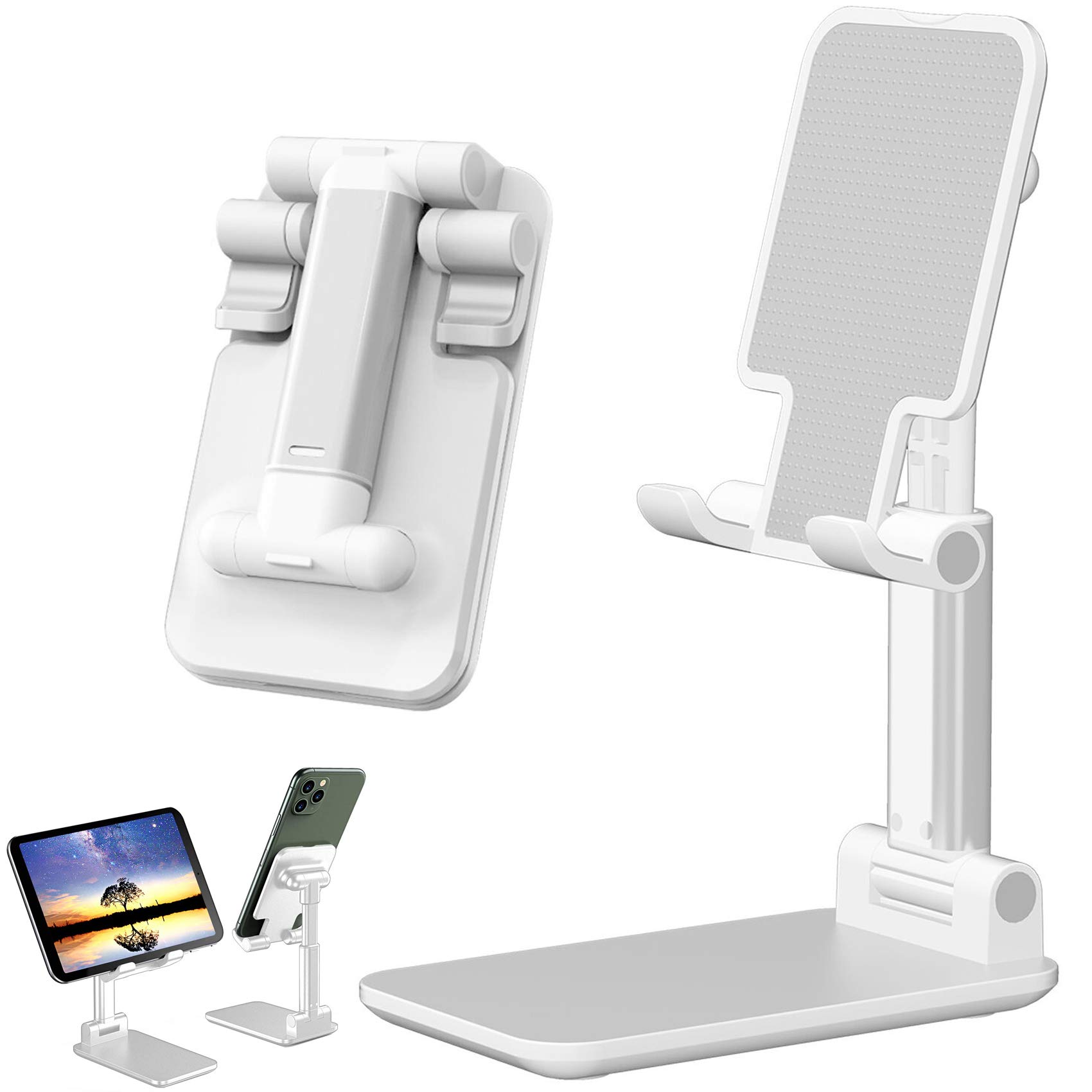 GeekerChip Adjustable Tablet/Phone Holder, Mobile Phone Holder with Folding and Anti-Slip, Compatible Mobile Phone Holder for 4"-7.9" Devices for Online Lessons (White)