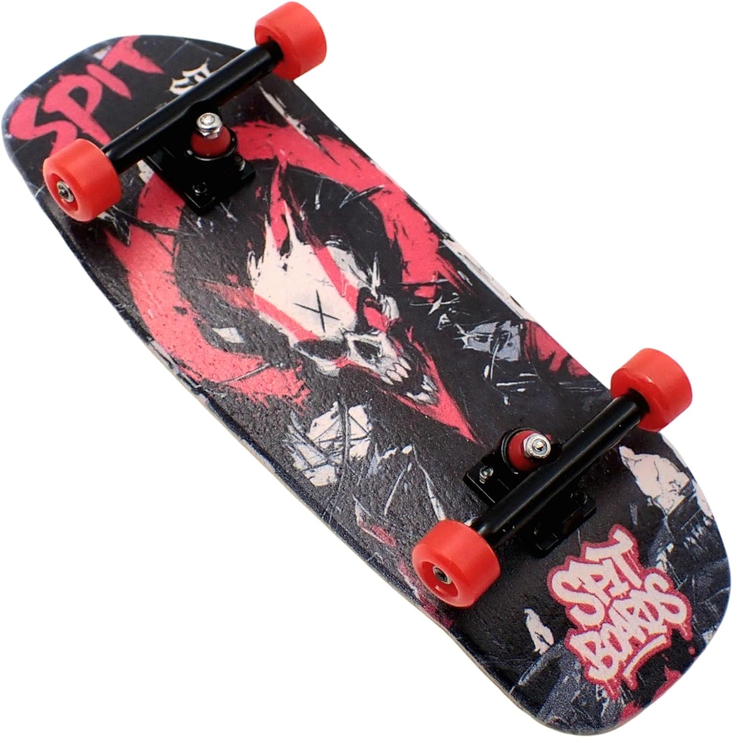 SPITBOARDS® 34mm Fingerboard Oldschool Cruiser Pro Complete Setup, Pre-Assembled 5-Layer Wood, Pro Trucks, Soft Urethane 60D Bearing Wheels, Real-Wear Graphics, Lasered Foam Tape 'Spit Rider'