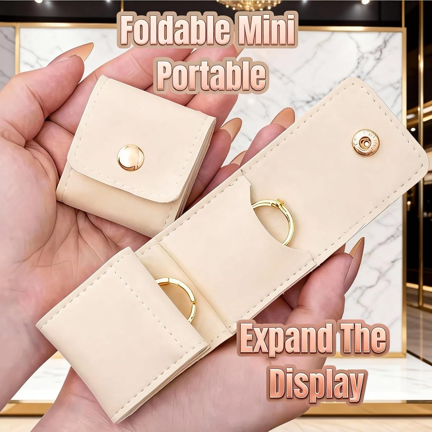 Mini Travel Jewelry Bag, Mini Jewelry Travel Case Multifunctional Folding with Buckle, Portable Jewelry Pouch for Travel Essentials, Earrings, Rings, Necklaces (White*1)